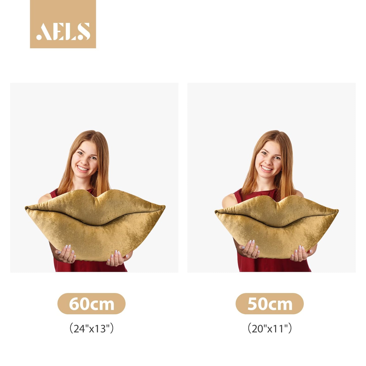 AELS 3D Large Lips Throw Pillows Smooth Soft Velvet Decorative Throw Pillows Love Pillows Cute Pillow 24 X 12 inches for Couch Sofa Bed Living Room Bedroom, Red