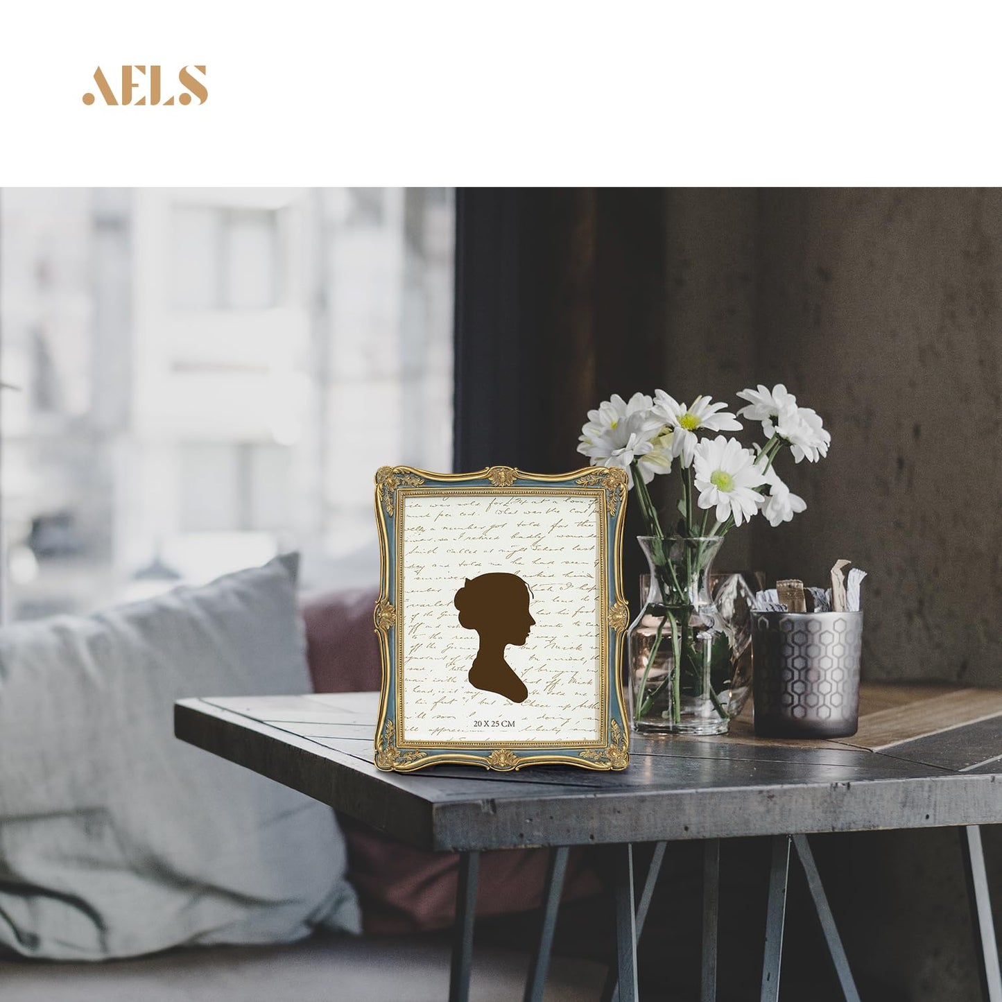 AELS 4x6 Inch Vintage Picture Frame, Elegant Antique Photo Frames with Glass Front, Photo Display, Tabletop Wall Hanging, Gift Ideas, Gold and Green