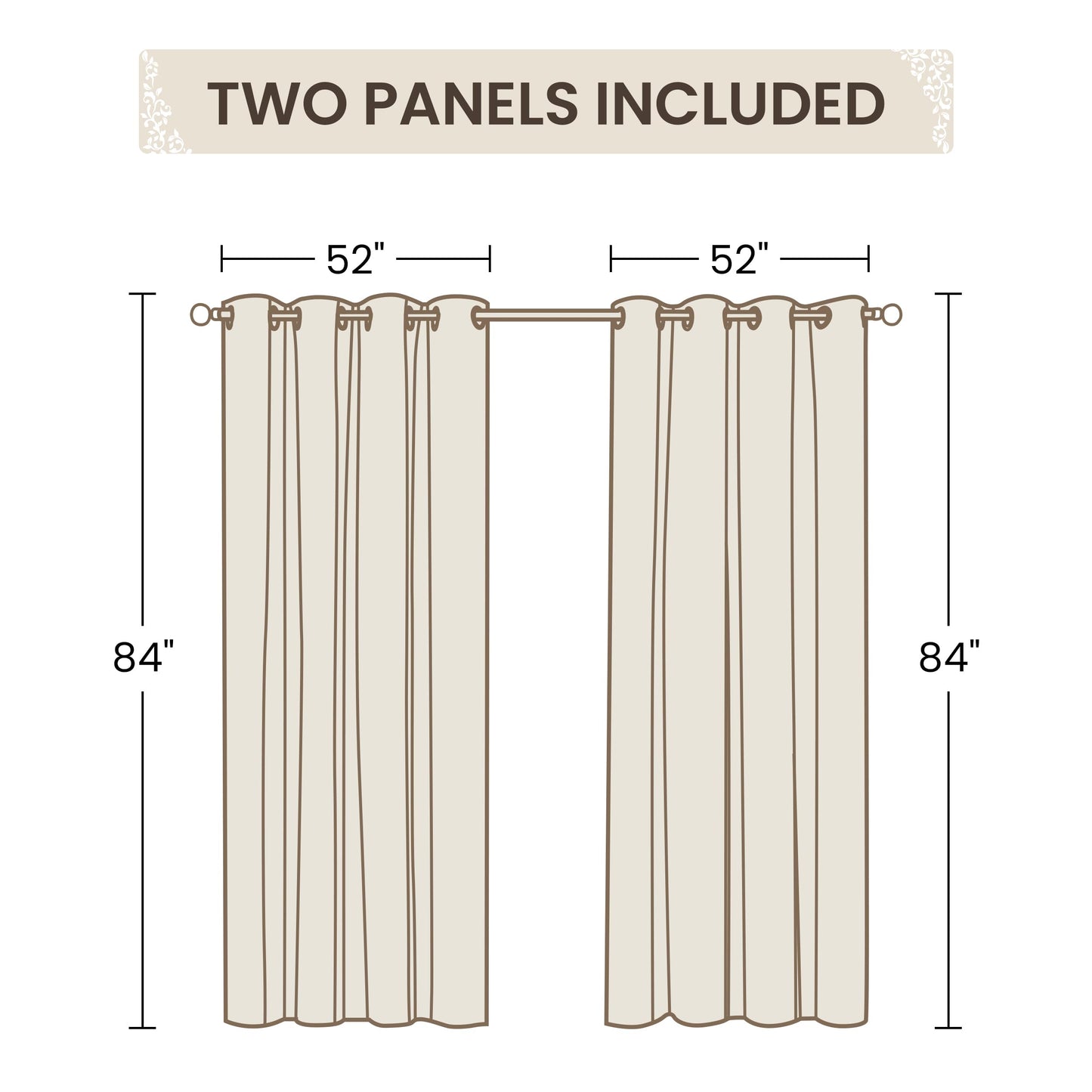 Semi White Sheer Curtains 84 Inches Long 2 Panels Set, White Stem | Embroidered Leaf Patterned Voile Window Treatments for Living Room Bedroom, Airy Light Filtering Grommet Curtains 52"W x 84"L