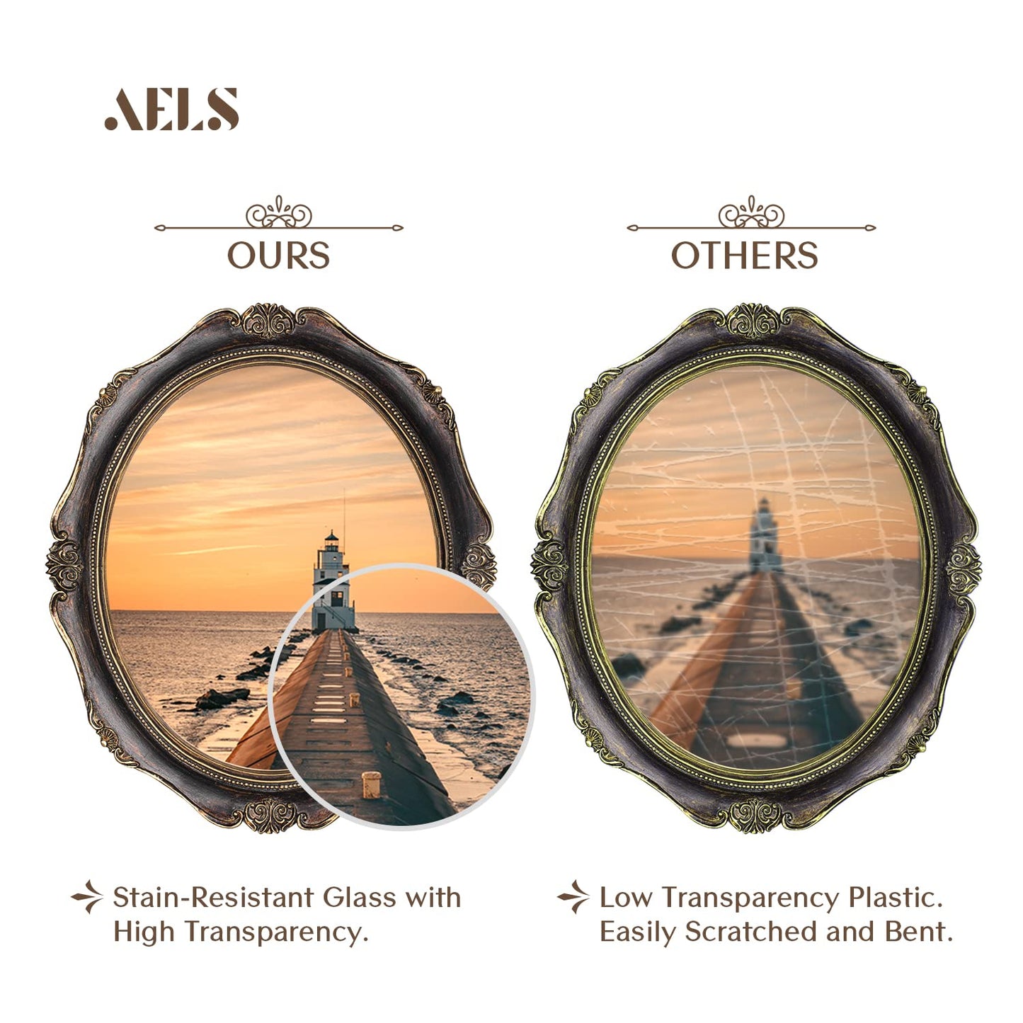 AELS 4x6 Inch Vintage Picture Frame, Elegant Antique Photo Frames with Glass Front, Photo Display, Tabletop Wall Hanging, Gift Ideas, Oval