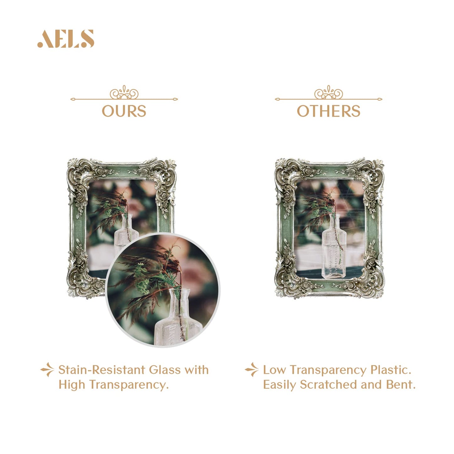 AELS 5x7 Inch Vintage Picture Frame, Elegant Antique Photo Frames with Glass Front, Photo Display, Tabletop Wall Hanging, Gift Ideas, Silver and Green