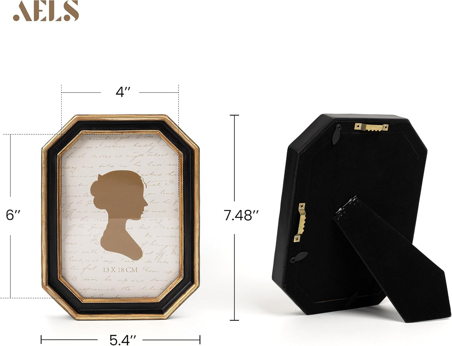 AELS 5x7 Inch Vintage Octagon Picture Frame, Black and Golden Picture Frame with Glass Front, Elegant Photo Display, Tabletop Wall Hanging, Gift Ideas