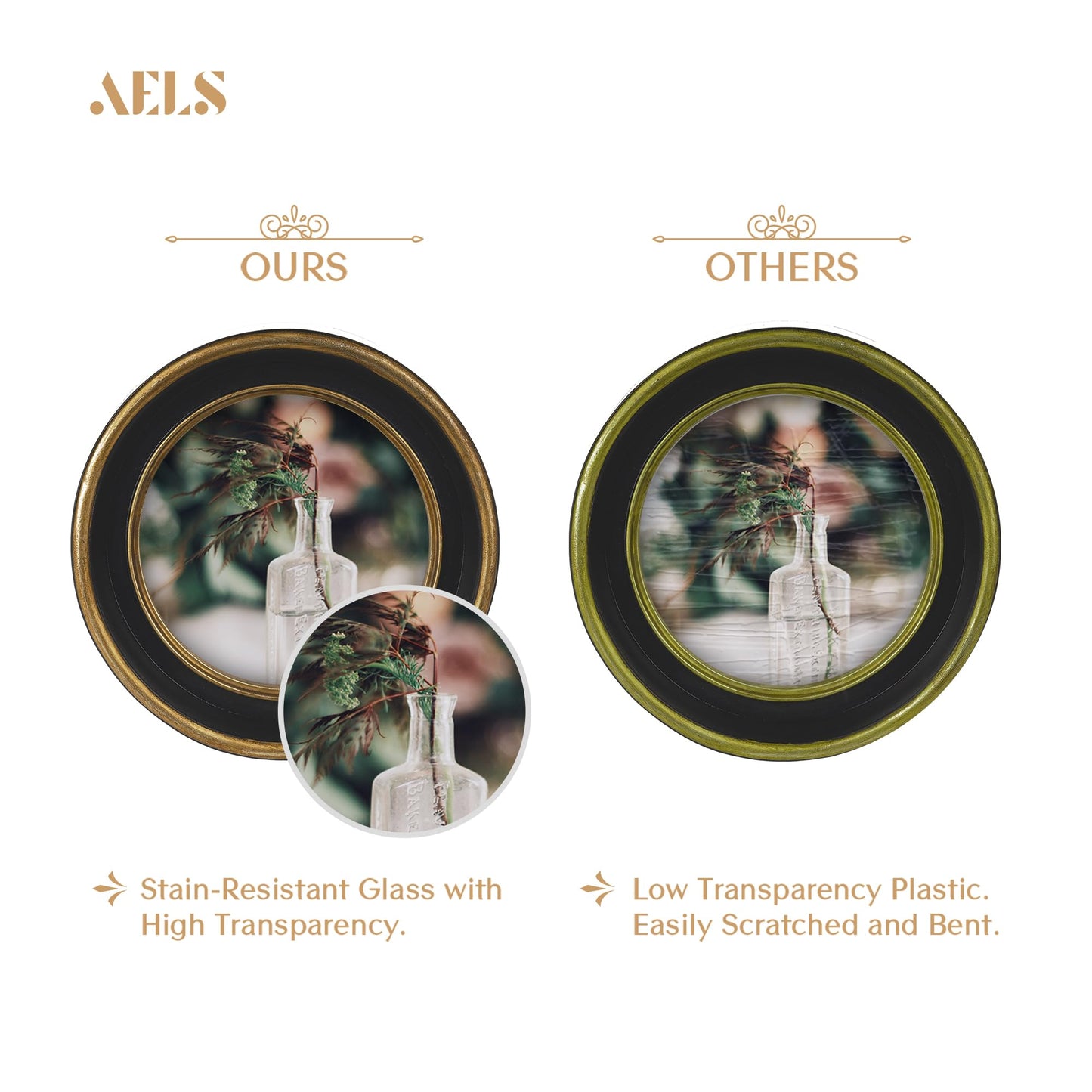 AELS 2.5x3.5 Inch Small Wallet Size Vintage Picture Frame, Elegant Antique Mini Photo Frames with Glass Front, Photo Display, Tabletop Wall Hanging, Gift Ideas, Black Oval with Gold Trim