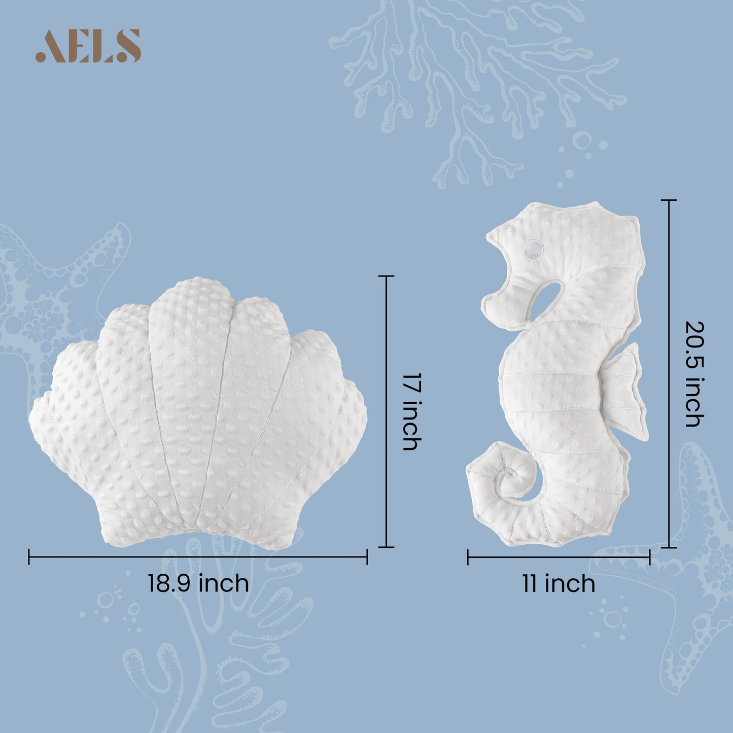 AELS Coastal Throw Pillows Set of 2, Starfish Shell Pillows, Beach Ocean Nautical Themed Smooth Soft Minky Decorative Throw Pillows, Cute Pillow for Couch Sofa Bed Living Room Bedroom Nursery, White