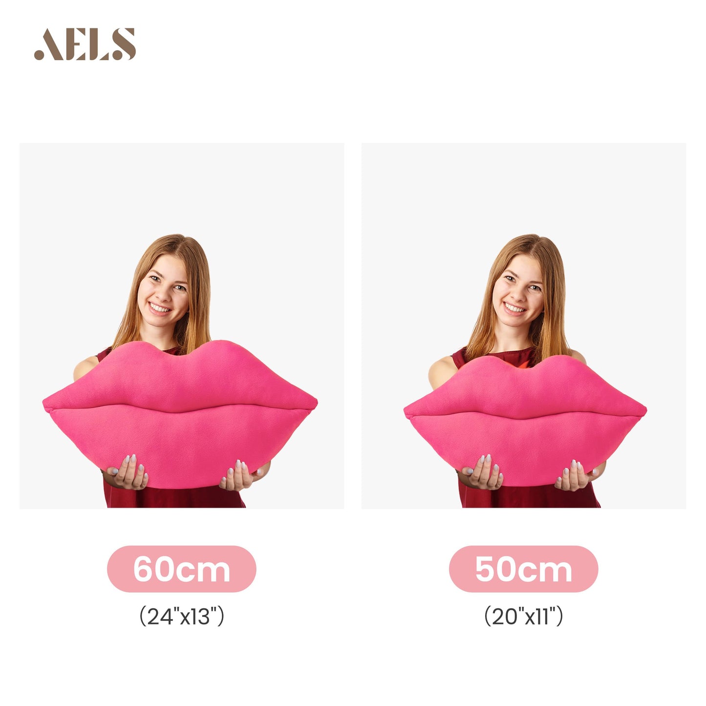 AELS 3D Large Lips Throw Pillows, Soft Decorative Love Pillows, Velvet Cute Pillow, 24 x 12 inches for Couch, Sofa, Bed, Living Room, Bedroom, Red