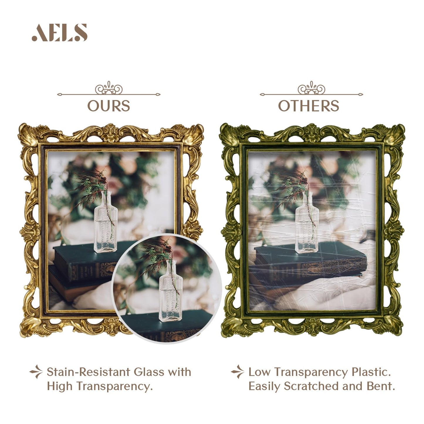 AELS 4x6 Inch Vintage Picture Frame, Elegant Antique Photo Frames with Glass Front, Photo Display, Tabletop Wall Hanging, Gift Ideas