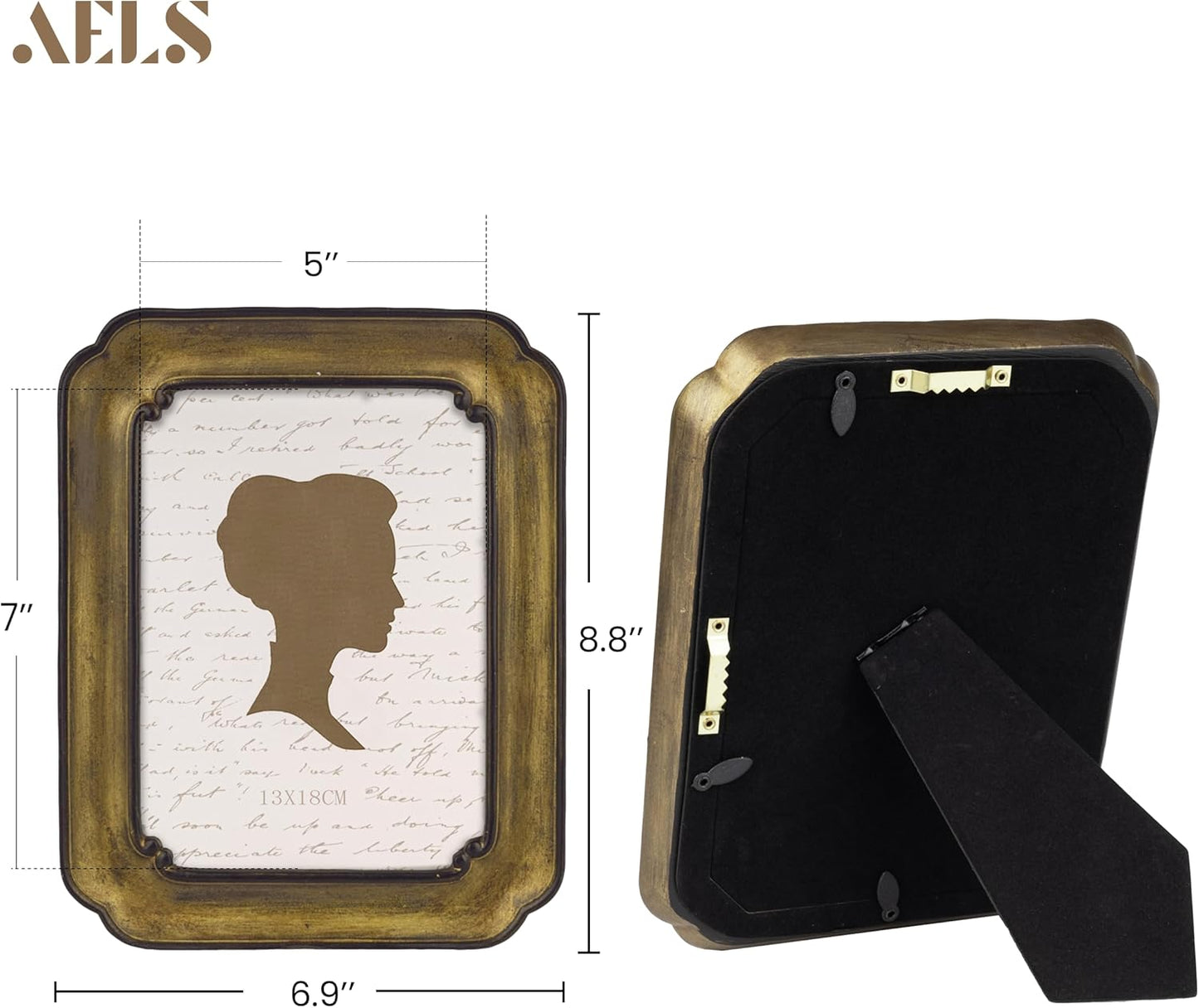 AELS 5x7 Inch Vintage Picture Frame, Elegant Antique Photo Frames with Glass Front, Photo Display, Tabletop Wall Hanging, Gift Ideas, Bronze
