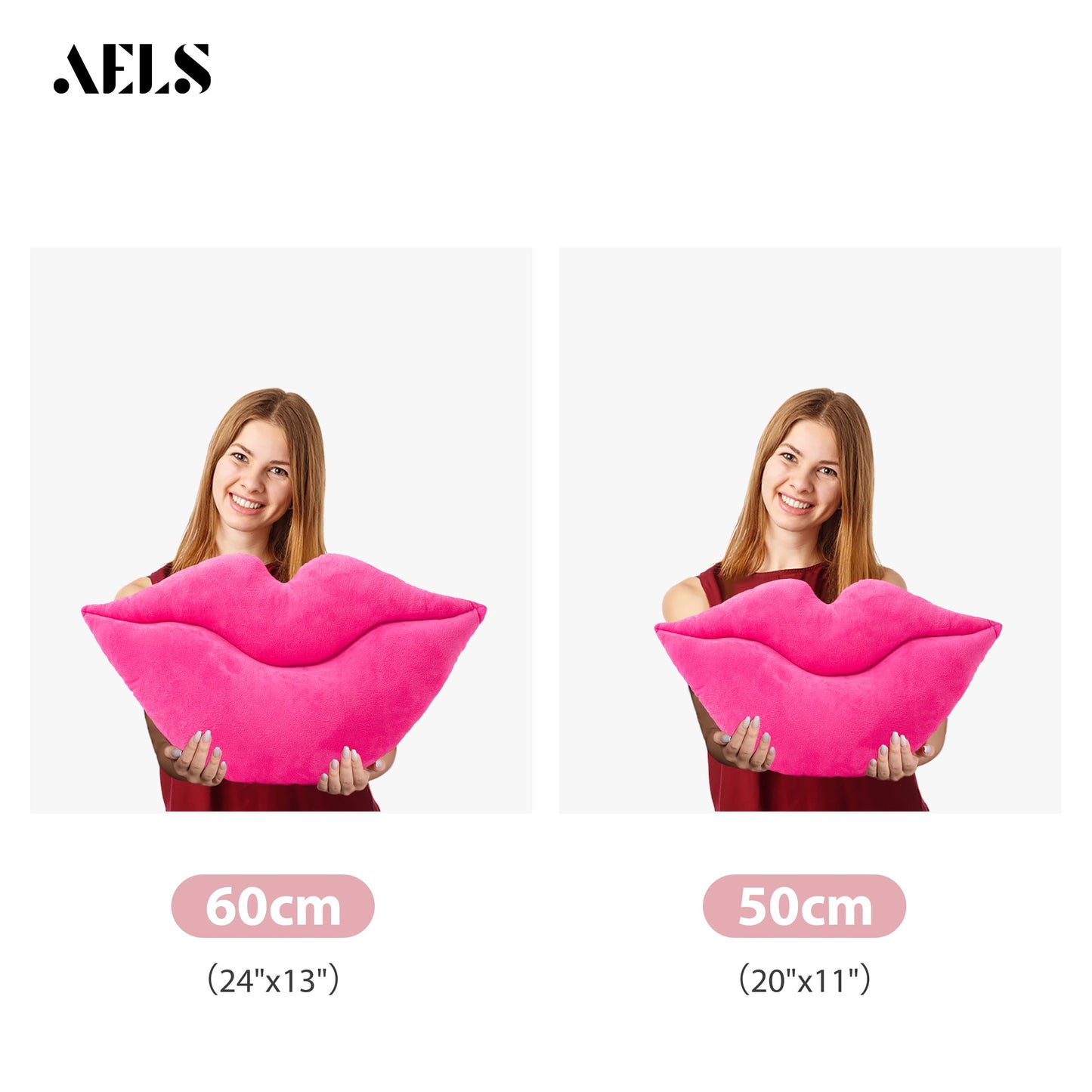 AELS 3D Large Lips Throw Pillows Smooth Soft Velvet Decorative Throw Pillows Love Pillows Cute Pillow 24 X 12 inches for Couch Sofa Bed Living Room Bedroom, Red