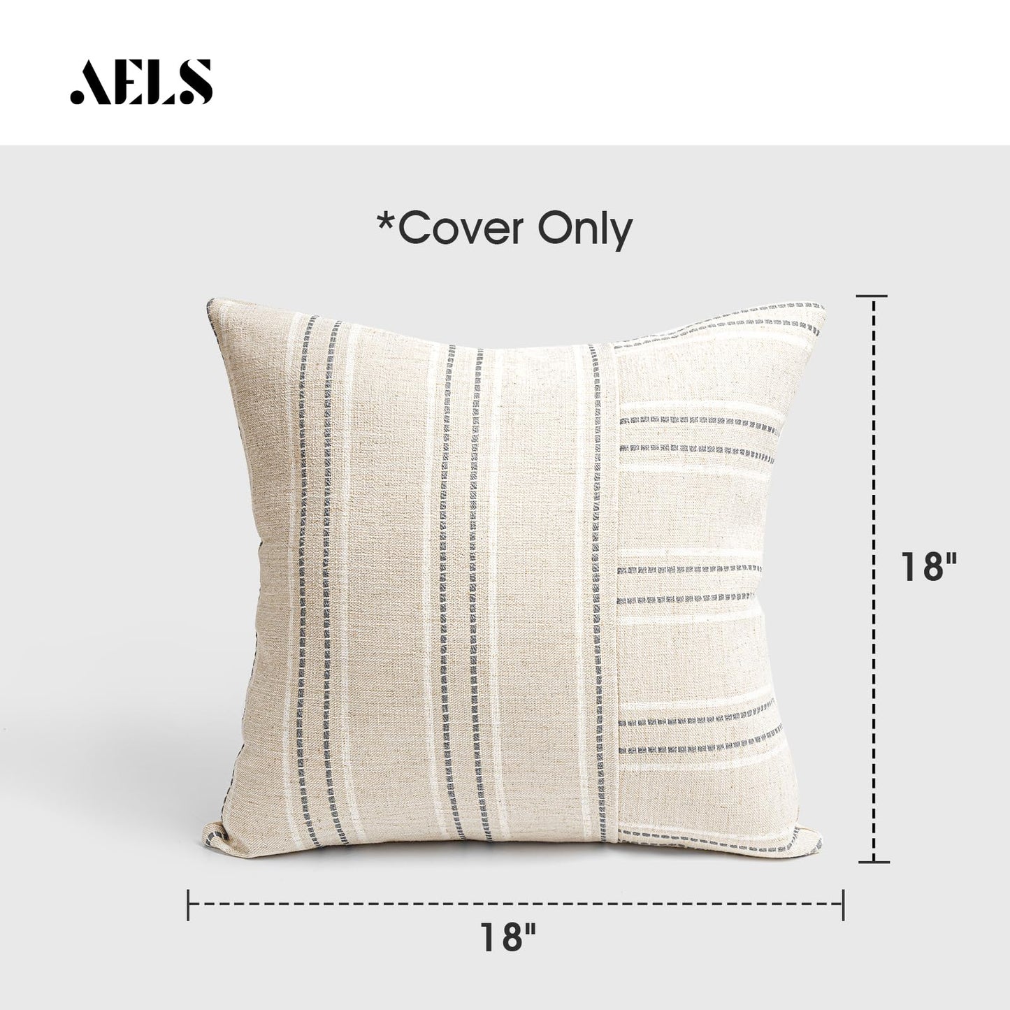 AELS 12x20 Decorative Farmhouse Linen Throw Pillow Covers, Boho Rectangle Lumbar Pillow Case, Set of 2, Beige with White & Gray Stripe Patchwork Cushion Cover for Sofa Couch Living Room (Cover ONLY)