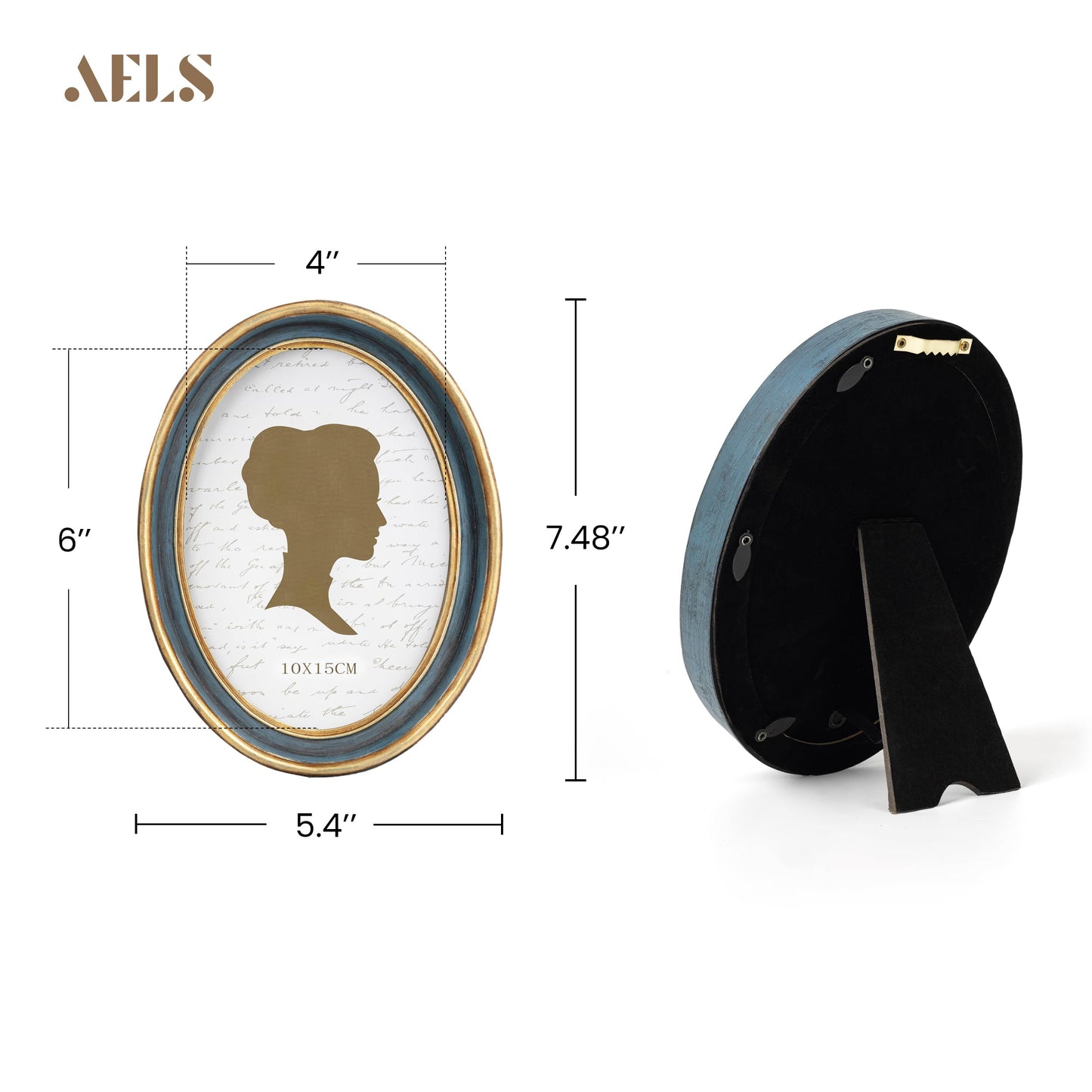 AELS 2.5x3.5 Inch Small Wallet Size Vintage Picture Frame, Elegant Antique Mini Photo Frames with Glass Front, Photo Display, Tabletop Wall Hanging, Gift Ideas, Black Oval with Gold Trim