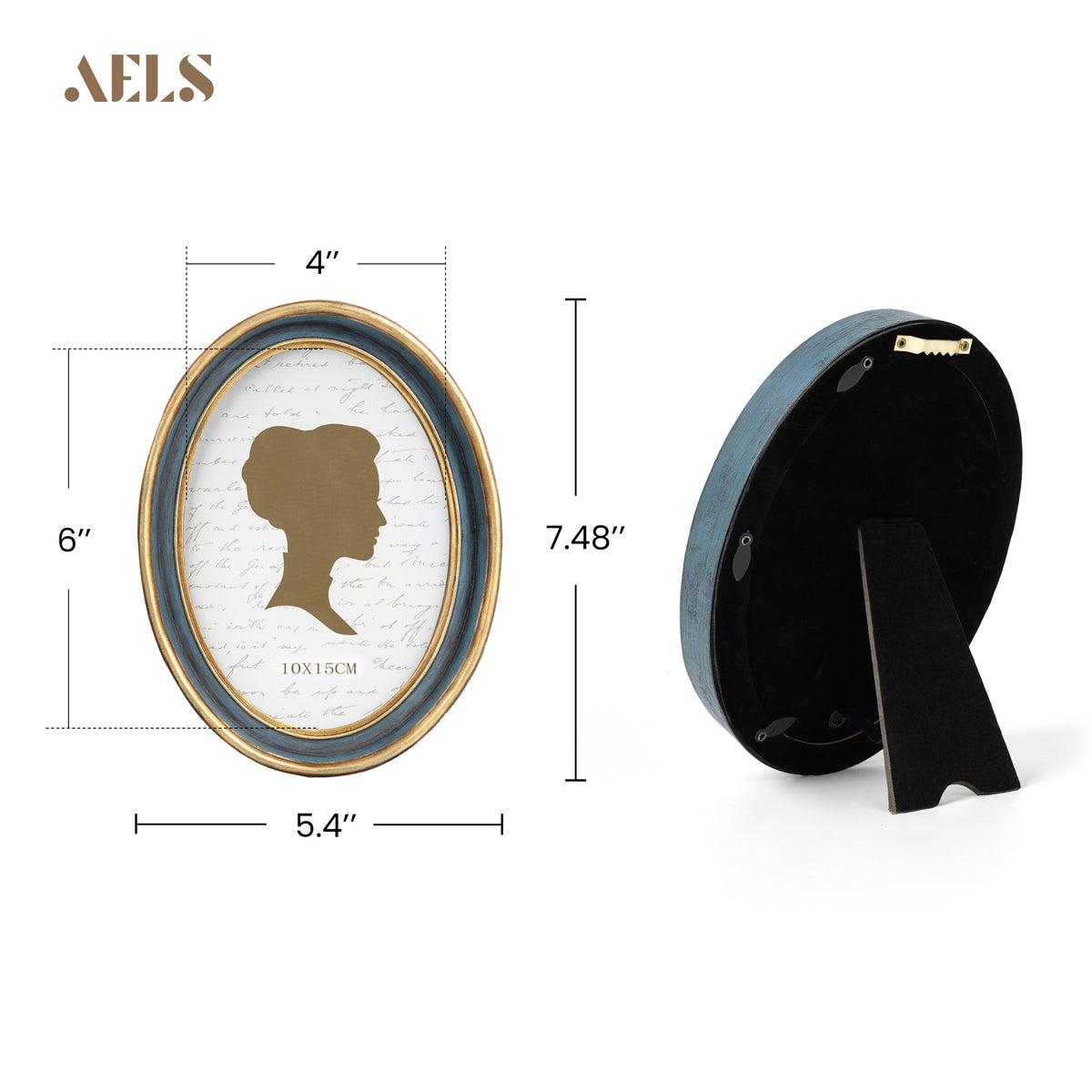 AELS 4x6 Inch Vintage Picture Frame, Elegant Antique Photo Frames with Glass Front, Photo Display, Tabletop Wall Hanging, Gift Ideas, Black Oval with Gold Trim