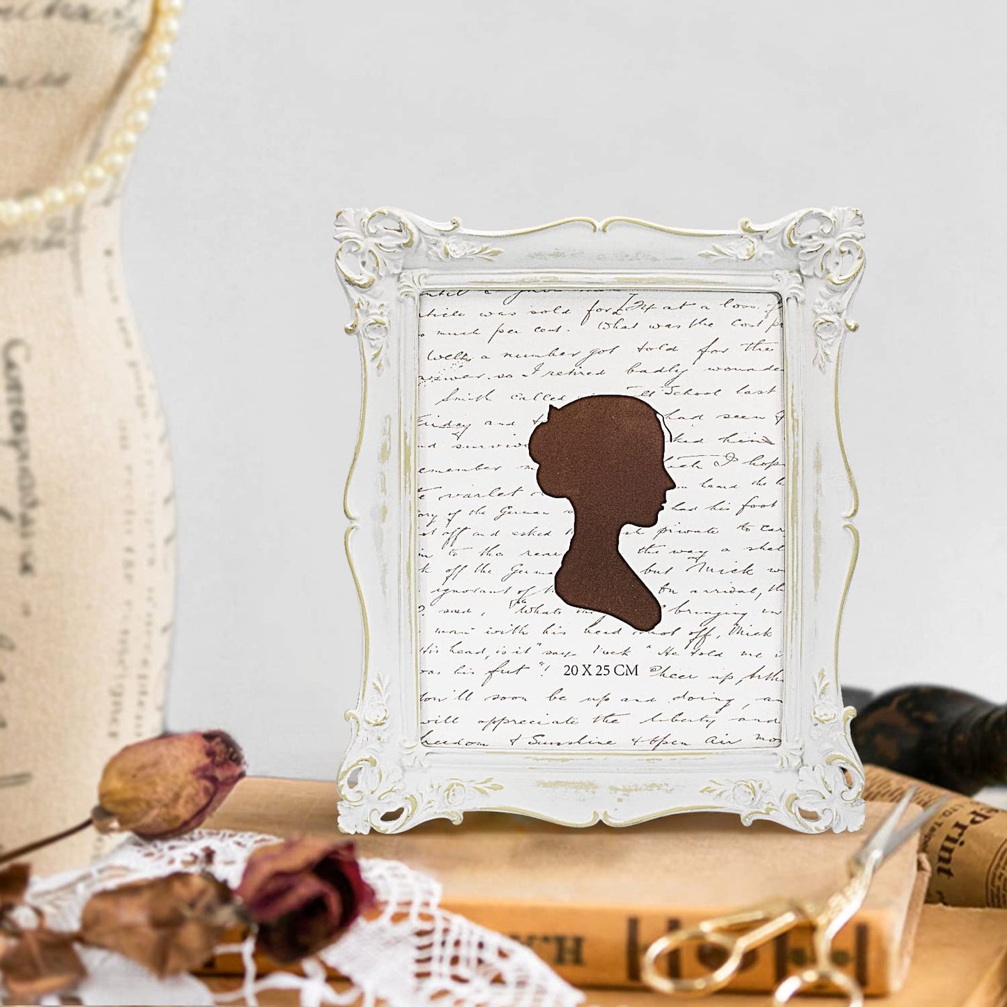 AELS 5x7 Inch Vintage Picture Frame, Elegant Antique Photo Frames with Glass Front, Photo Display, Tabletop Wall Hanging, Gift Ideas, Off White