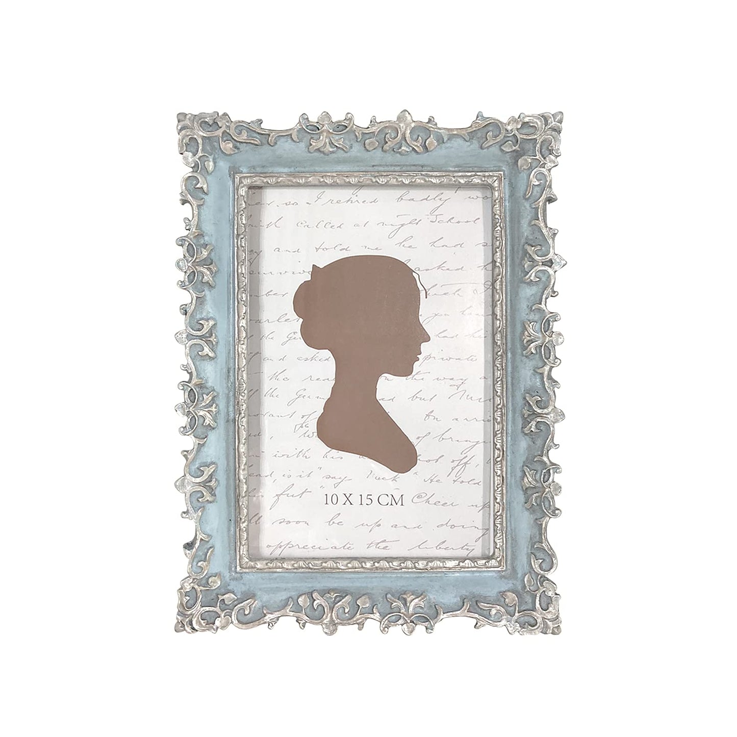 AELS 4x6 Inch Vintage Picture Frame, Elegant Antique Photo Frames with Glass Front, Photo Display, Tabletop Wall Hanging, Gift Ideas, Vine Pattern, Silver & Light Blue
