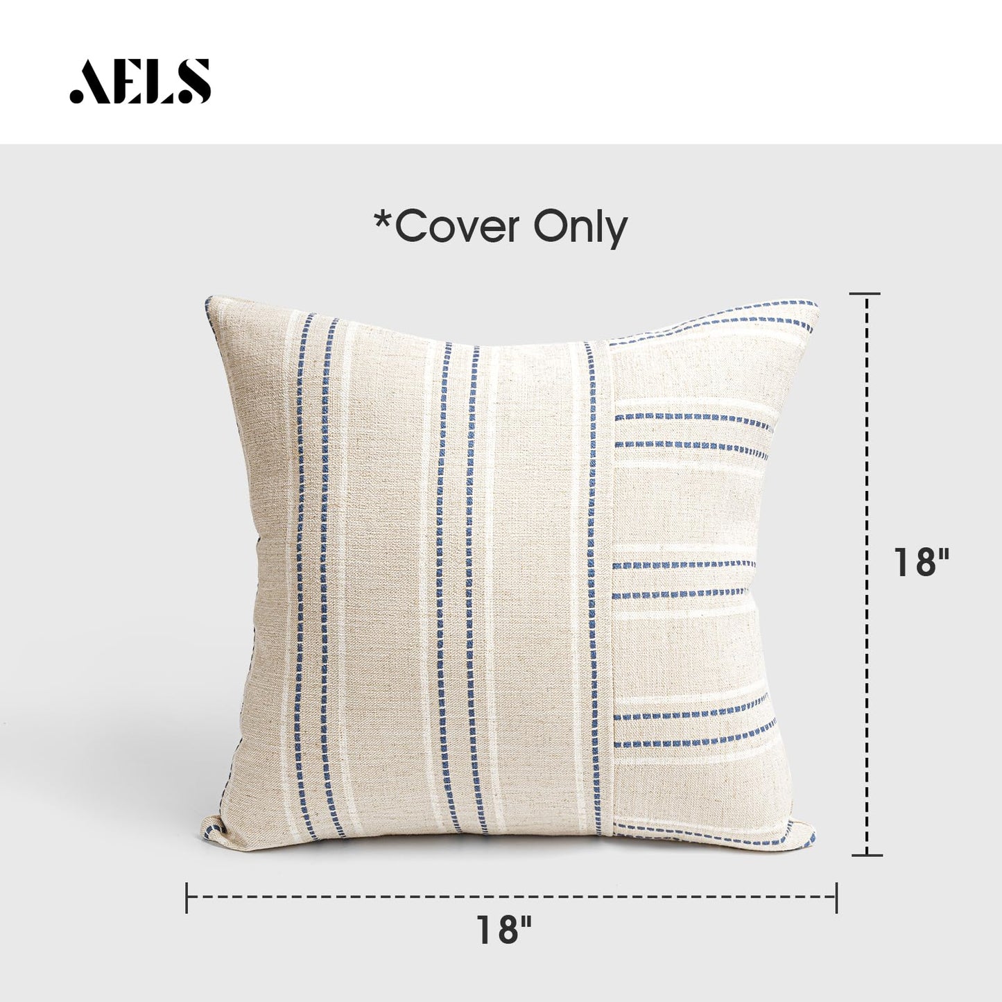 AELS 12x20 Decorative Farmhouse Linen Throw Pillow Covers, Boho Rectangle Lumbar Pillow Case, Set of 2, Beige with White & Gray Stripe Patchwork Cushion Cover for Sofa Couch Living Room (Cover ONLY)