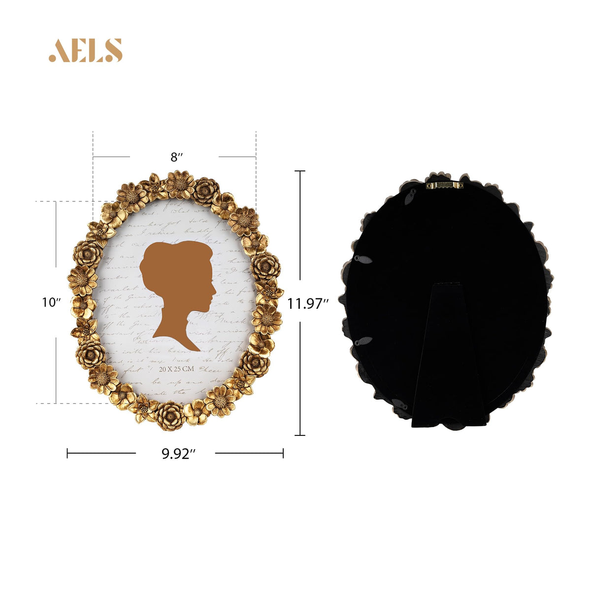 AELS 5x7 Inch Vintage Picture Frame, Elegant Antique Oval Photo Frames with Glass Front, Photo Display, Tabletop Wall Hanging, Gift Ideas, Gold Flower