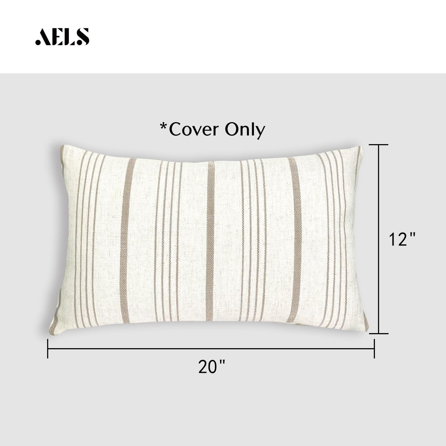 AELS 12x20 Decorative Farmhouse Throw Lumbar Pillow Covers, Modern Rectangle Pillow Case Cover, Set of 2 Light Brown Stripes Textured Linen Cushion Cover for Sofa Couch Bedroom Living Room(Cover ONLY)