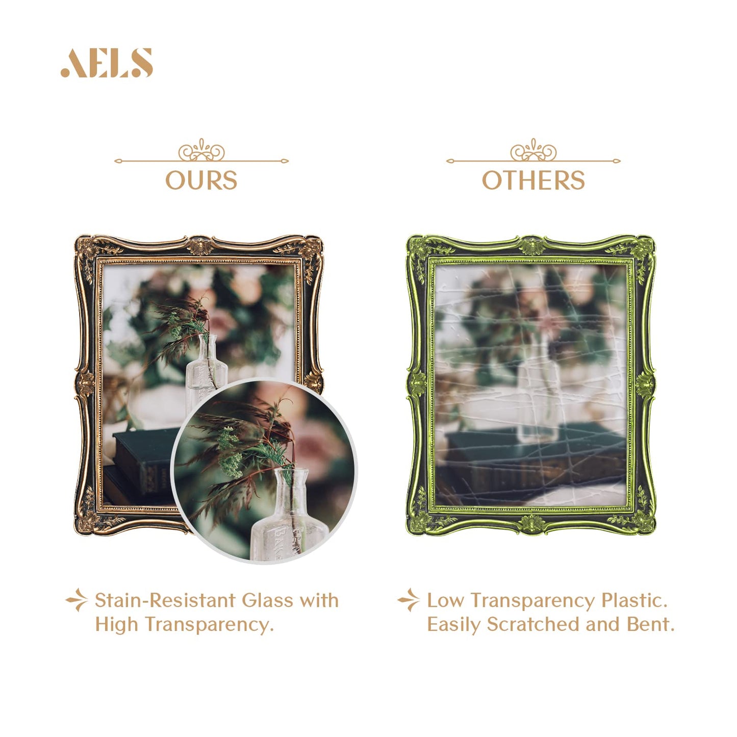 AELS 4x6 Inch Vintage Picture Frame, Elegant Antique Photo Frames with Glass Front, Photo Display, Tabletop Wall Hanging, Gift Ideas, Gold and Green