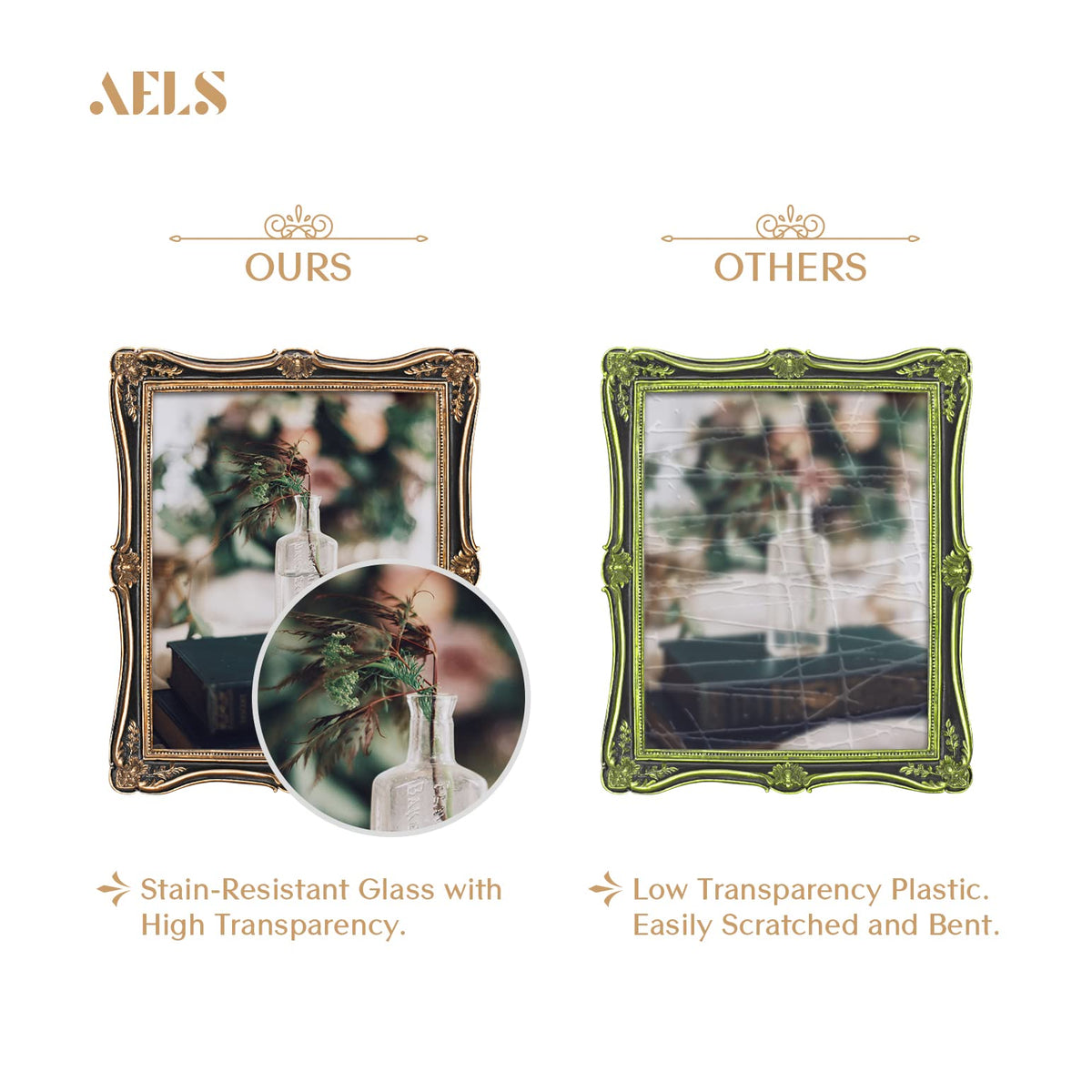 AELS 4x6 Inch Vintage Picture Frame, Elegant Antique Photo Frames with Glass Front, Photo Display, Tabletop Wall Hanging, Gift Ideas, Gold and Black