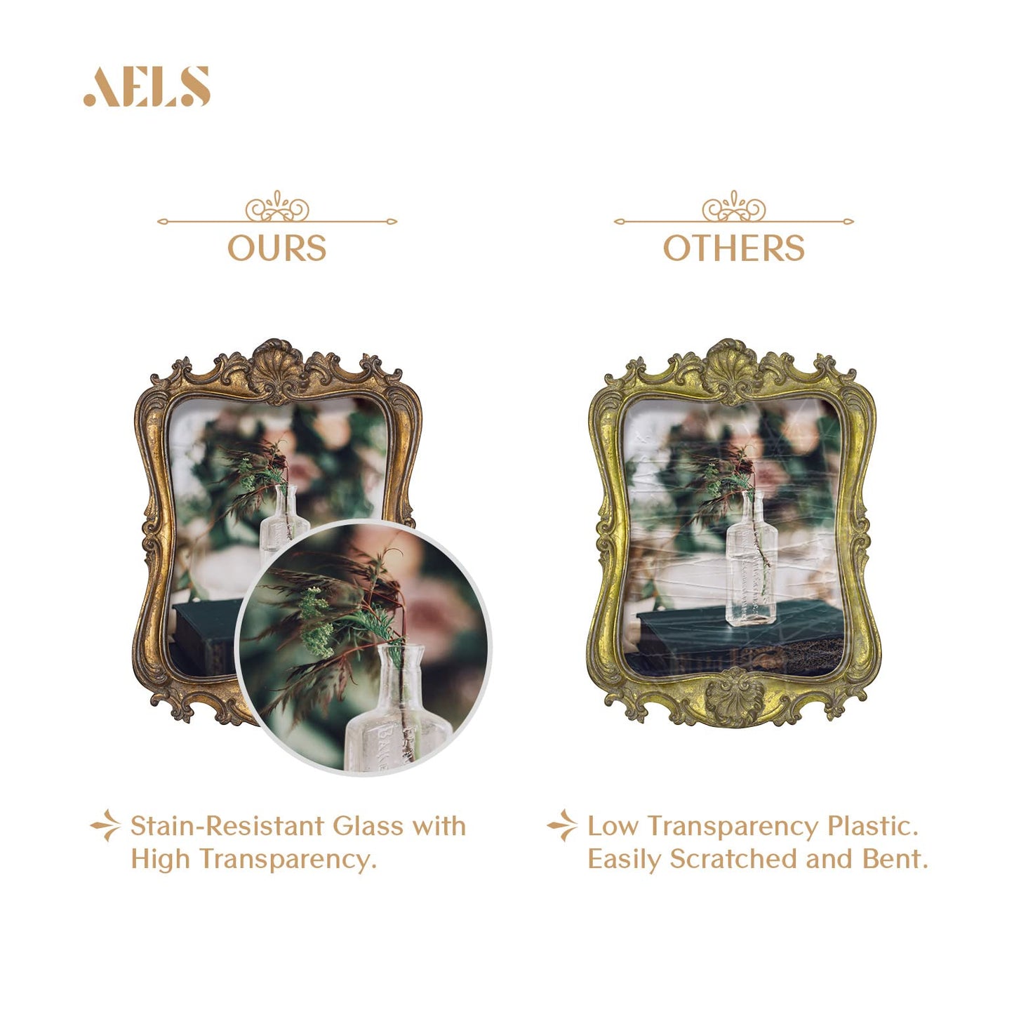 AELS 5x7 Inch Vintage Picture Frame, Elegant Antique Photo Frames with Glass Front, Photo Display, Tabletop Wall Hanging, Gift Ideas