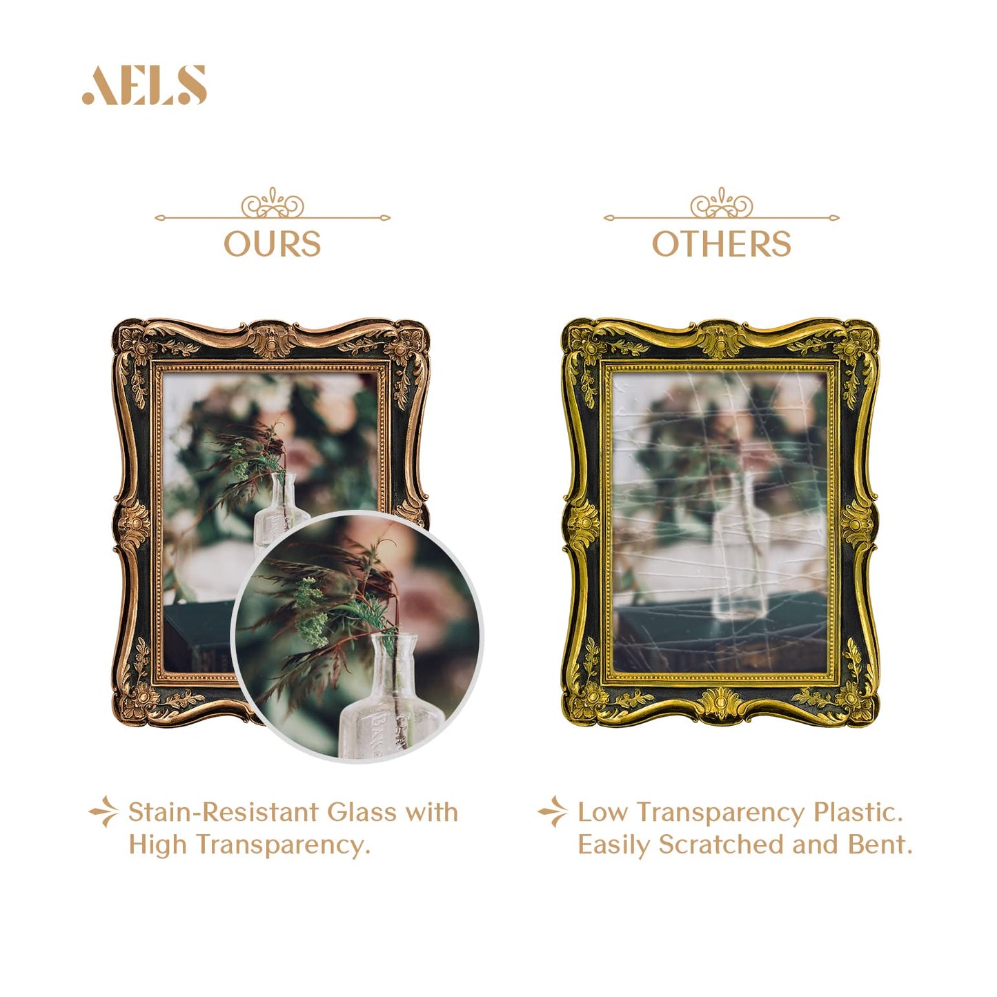 AELS 4x6 Inch Vintage Picture Frame, Elegant Antique Photo Frames with Glass Front, Photo Display, Tabletop Wall Hanging, Gift Ideas, Gold and Green