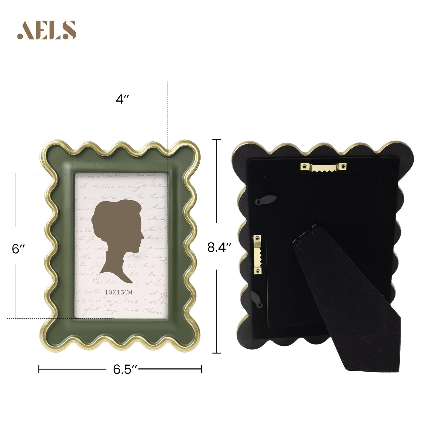 AELS 4x6 Inch Vintage Scalloped Picture Frame, Mid Century Modern Antique Photo Frames with Glass Front, Photo Display, Tabletop Wall Hanging, Gift Ideas, Dark Walnut