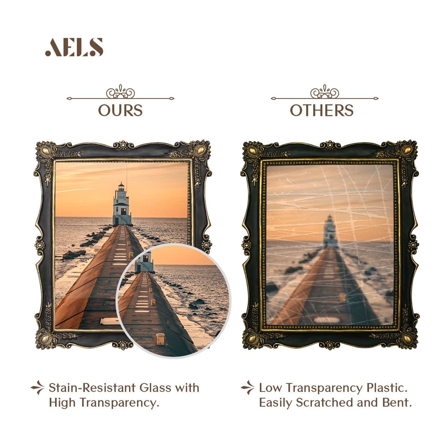 AELS 5x7 Inch Vintage Picture Frame, Elegant Antique Photo Frames with Glass Front, Photo Display, Tabletop Wall Hanging, Gift Ideas, Gold and Black