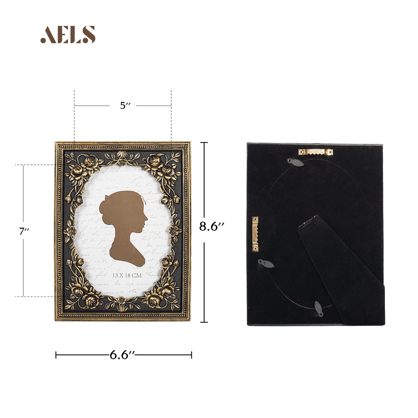 AELS 4x6 Inch Vintage Black Picture Frame, Elegant Antique Photo Frames with Glass Front, Photo Display, Tabletop Wall Hanging, Gift Ideas, Gold and Black
