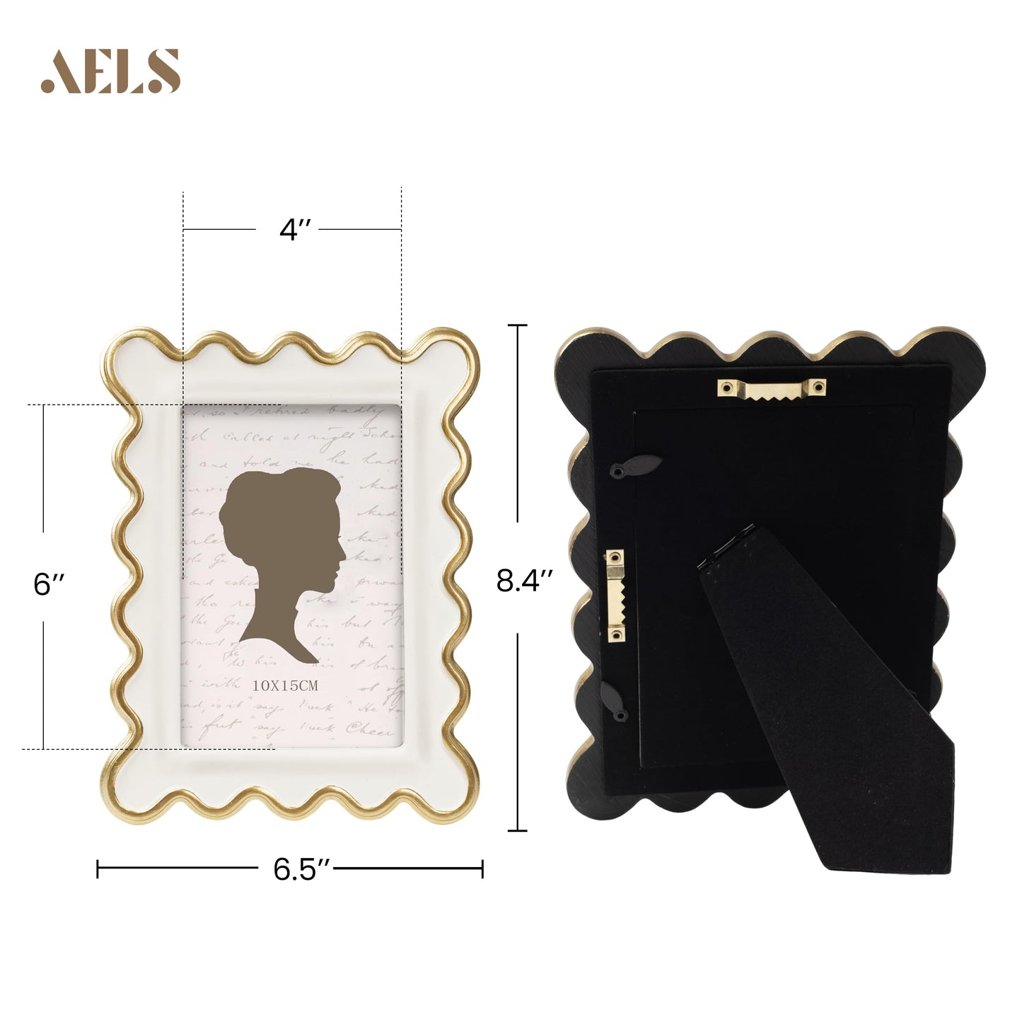 AELS 4x6 Inch Vintage Scalloped Picture Frame, Mid Century Modern Antique Photo Frames with Glass Front, Photo Display, Tabletop Wall Hanging, Gift Ideas, Dark Walnut