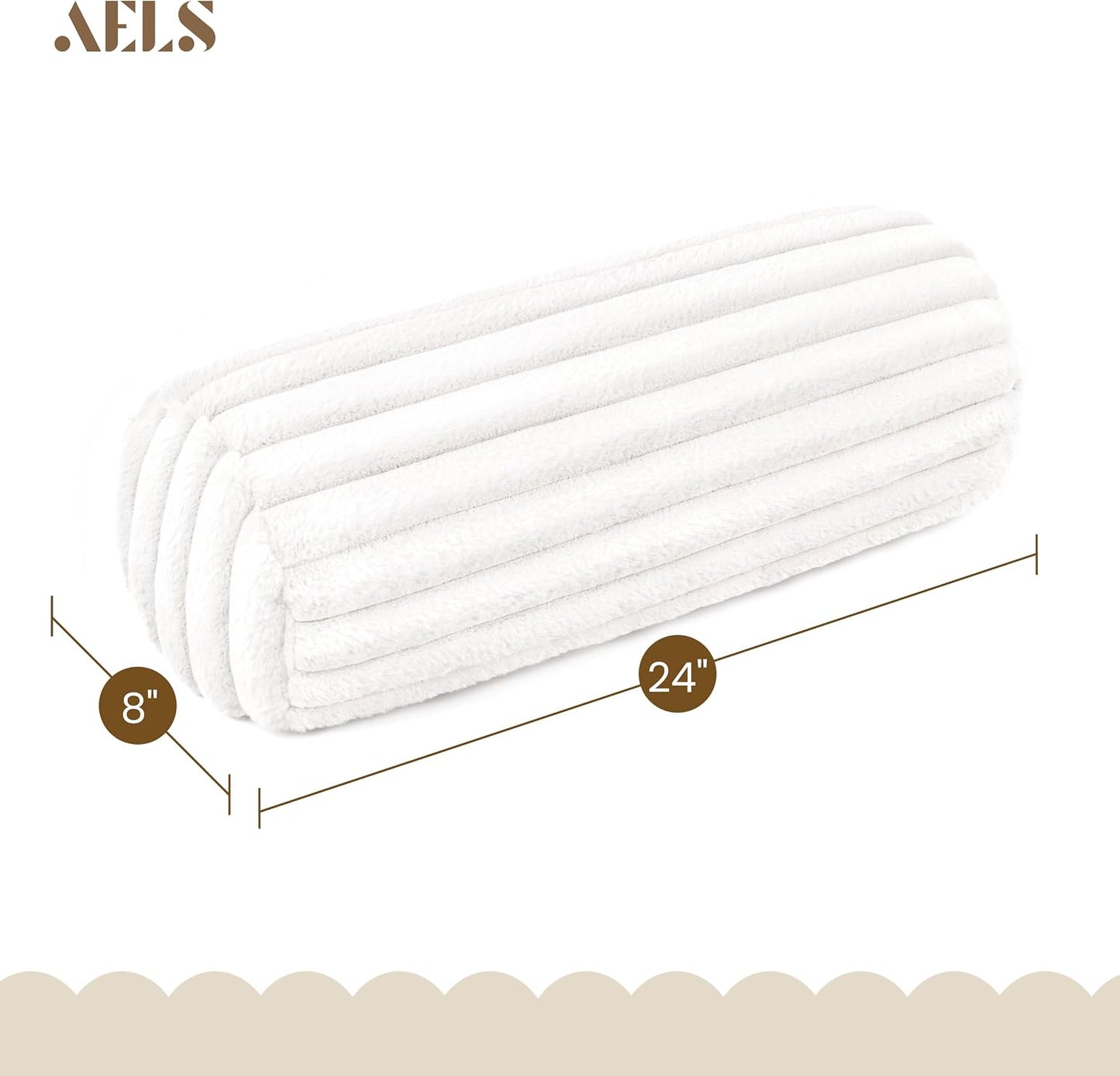 AELS Faux Fur Striped Cylinder Pillows, 8" x 24" Decorative Modern Bolster Pillows with Removable Washable Cover and Insert, Body Pillow for Couch and Bed, Living Room Bedroom Nursery Decor, White
