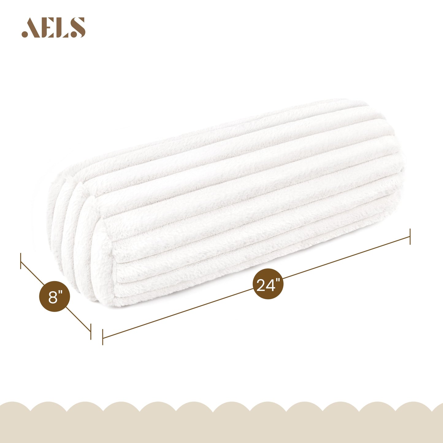 AELS Faux Fur Striped Cylinder Pillows, 8" x 24" Decorative Modern Bolster Pillows with Removable Washable Cover and Insert, Body Pillow for Couch and Bed, Living Room Bedroom Nursery Decor, White