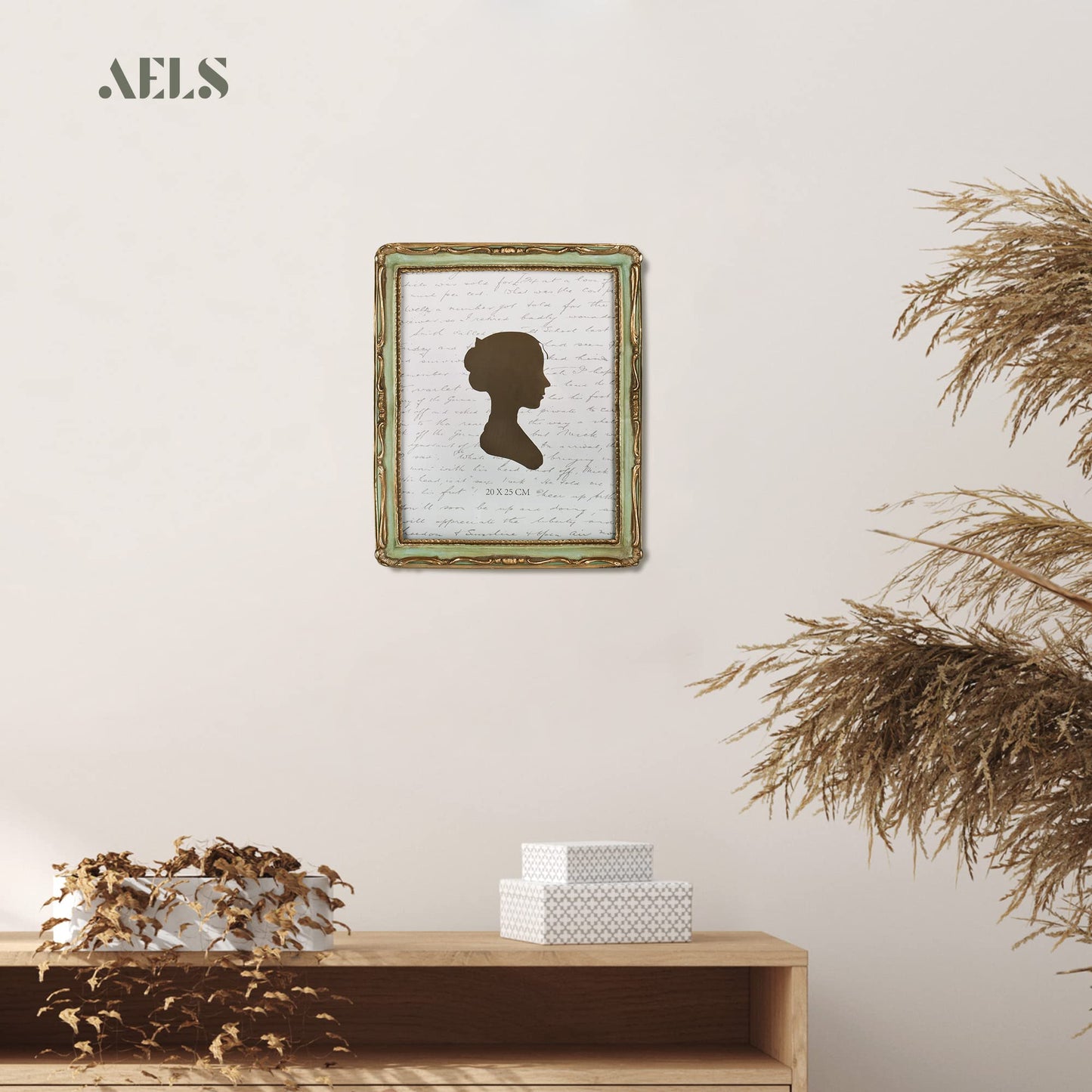 AELS 4x4 Inch Vintage Picture Frame, Elegant Antique Square Photo Frames with Glass Front, Photo Display, Tabletop Wall Hanging, Gift Ideas, Gold and Green