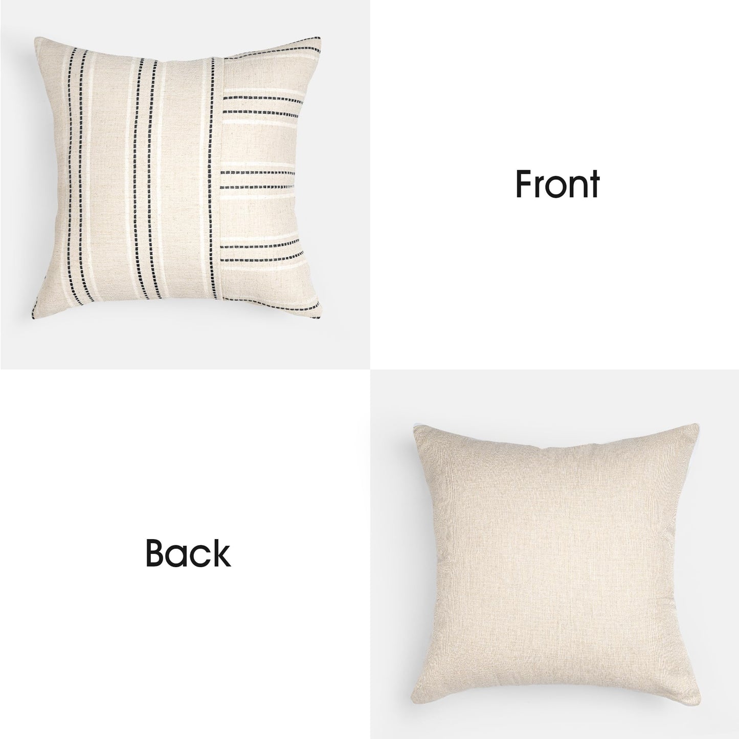 AELS 12x20 Decorative Farmhouse Linen Throw Pillow Covers, Boho Rectangle Lumbar Pillow Case, Set of 2, Beige with White & Gray Stripe Patchwork Cushion Cover for Sofa Couch Living Room (Cover ONLY)