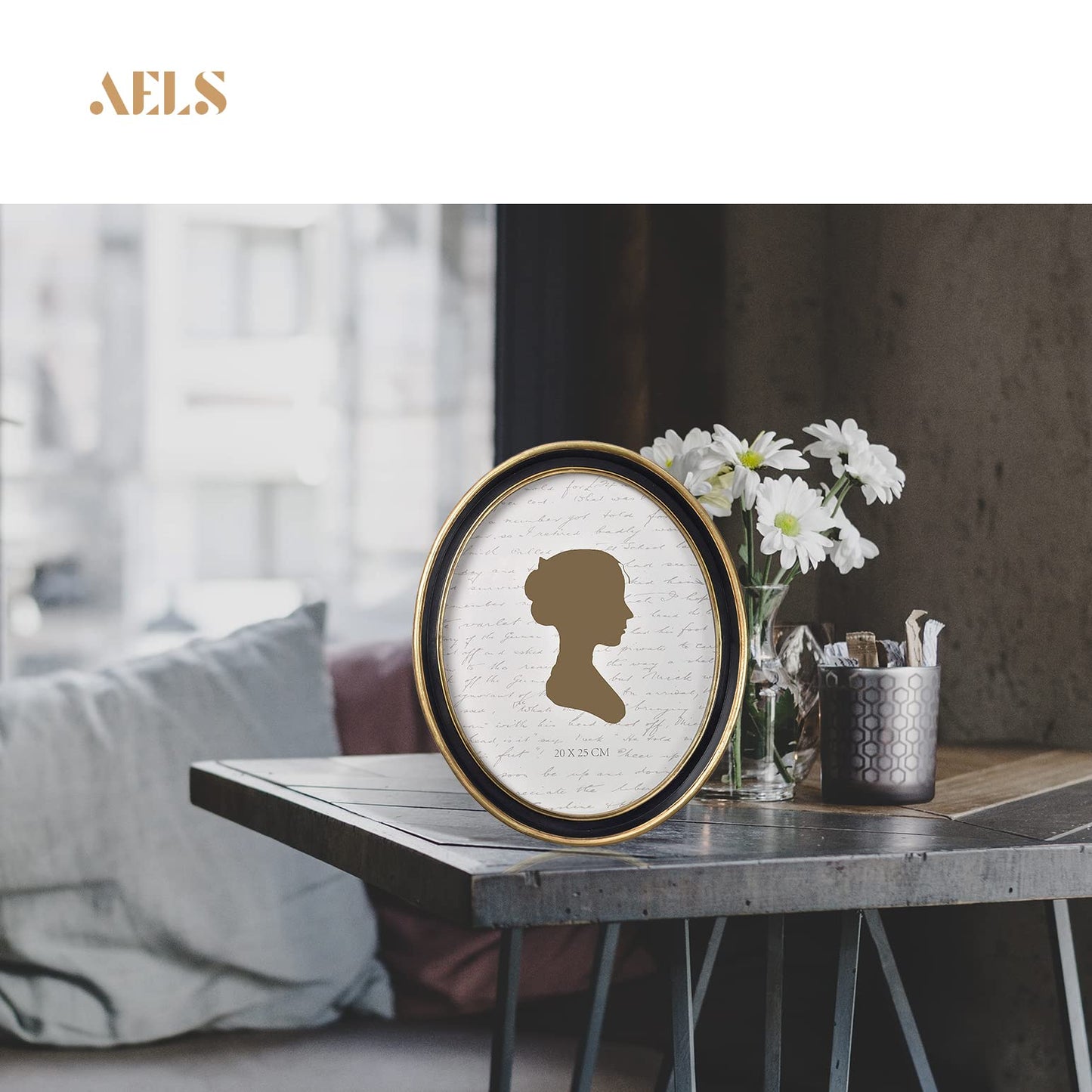 AELS 2.5x3.5 Inch Small Wallet Size Vintage Picture Frame, Elegant Antique Mini Photo Frames with Glass Front, Photo Display, Tabletop Wall Hanging, Gift Ideas, Black Oval with Gold Trim
