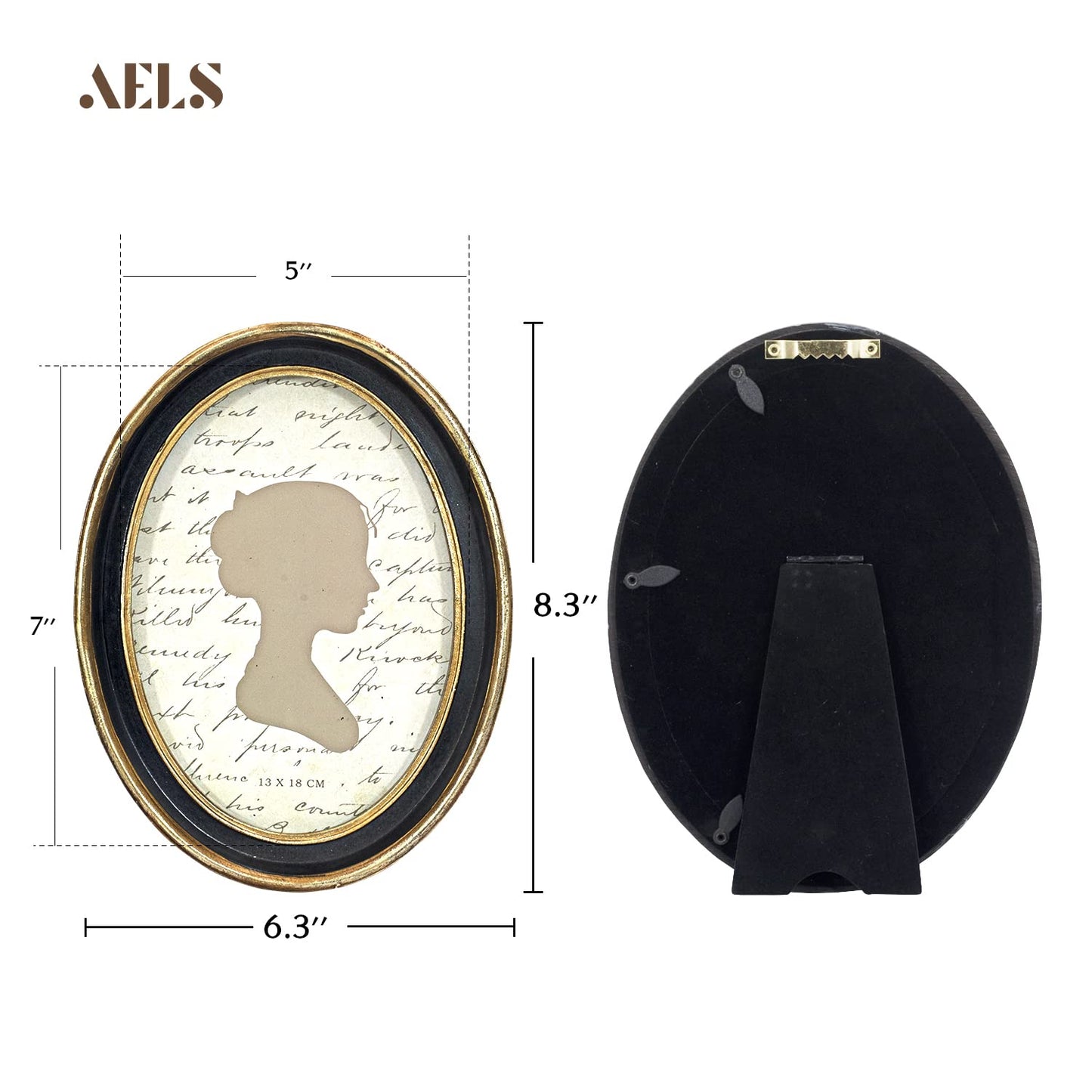 AELS 2.5x3.5 Inch Small Wallet Size Vintage Picture Frame, Elegant Antique Mini Photo Frames with Glass Front, Photo Display, Tabletop Wall Hanging, Gift Ideas, Black Oval with Gold Trim