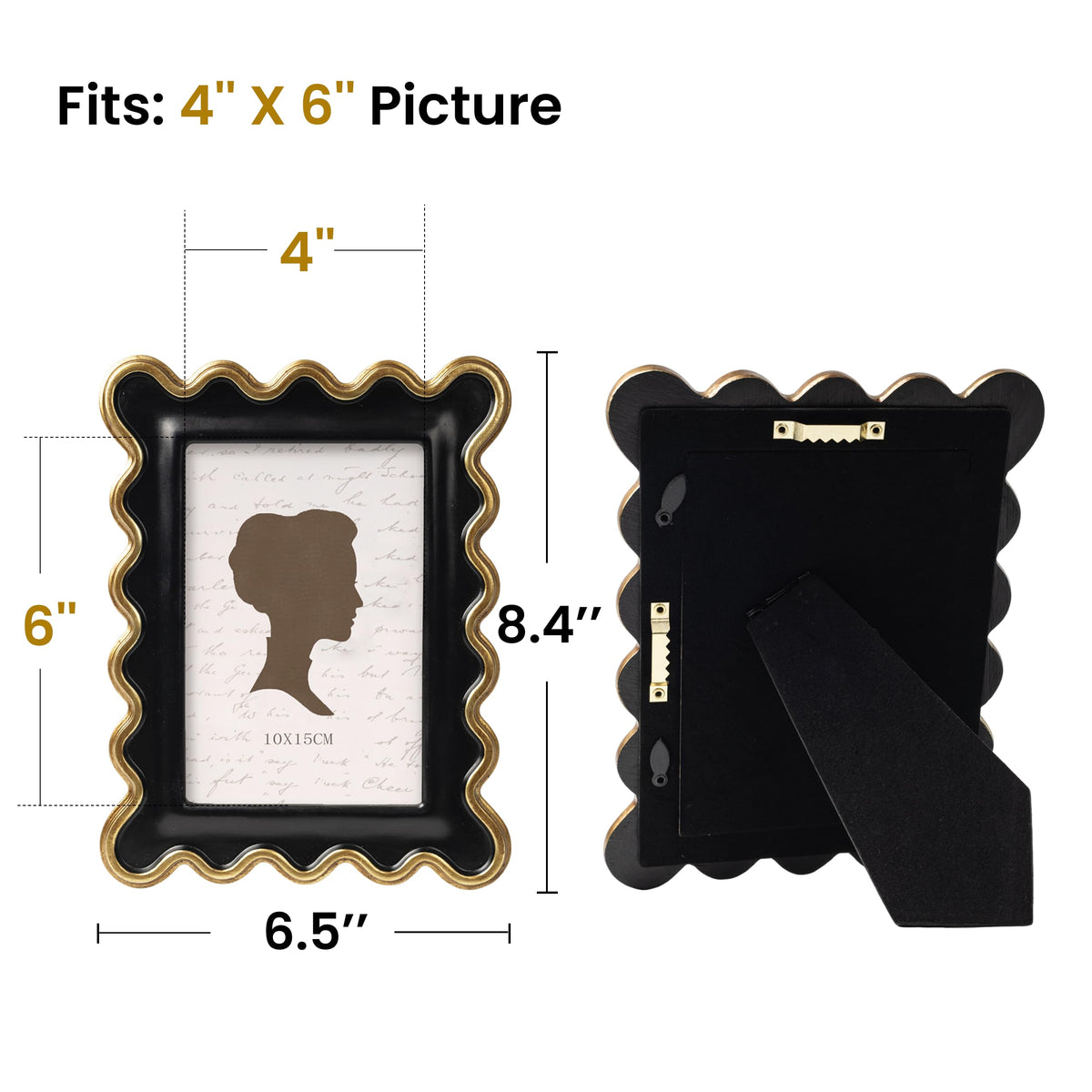 AELS 4x6 Inch Vintage Scalloped Picture Frame, Mid Century Modern Antique Photo Frames with Glass Front, Photo Display, Tabletop Wall Hanging, Gift Ideas, Dark Walnut