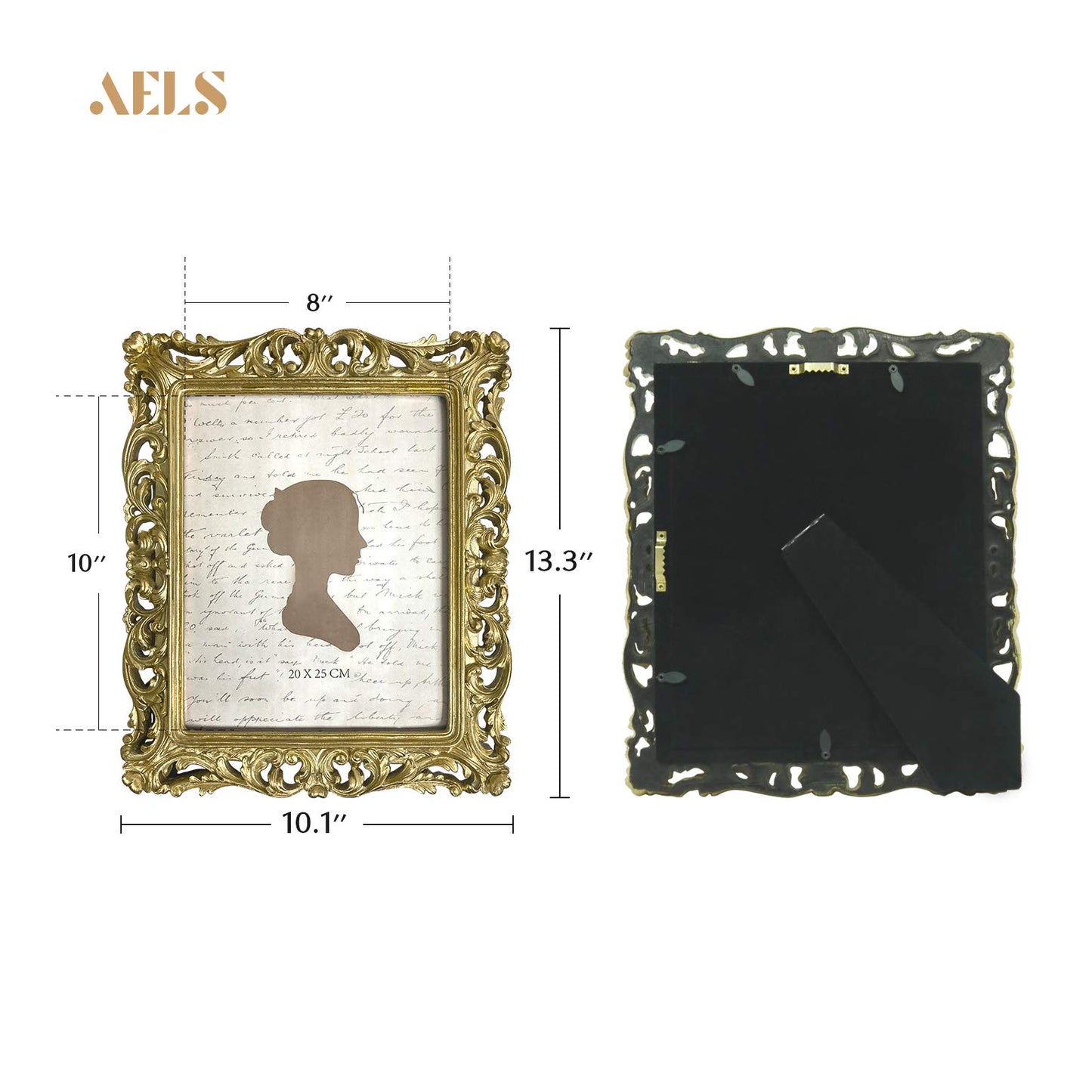 AELS 8x10 Inch Vintage Picture Frame, Elegant Antique Photo Frames with Glass Front, Photo Display, Tabletop Wall Hanging, Gift Ideas, Silver-gold Hollow Pattern