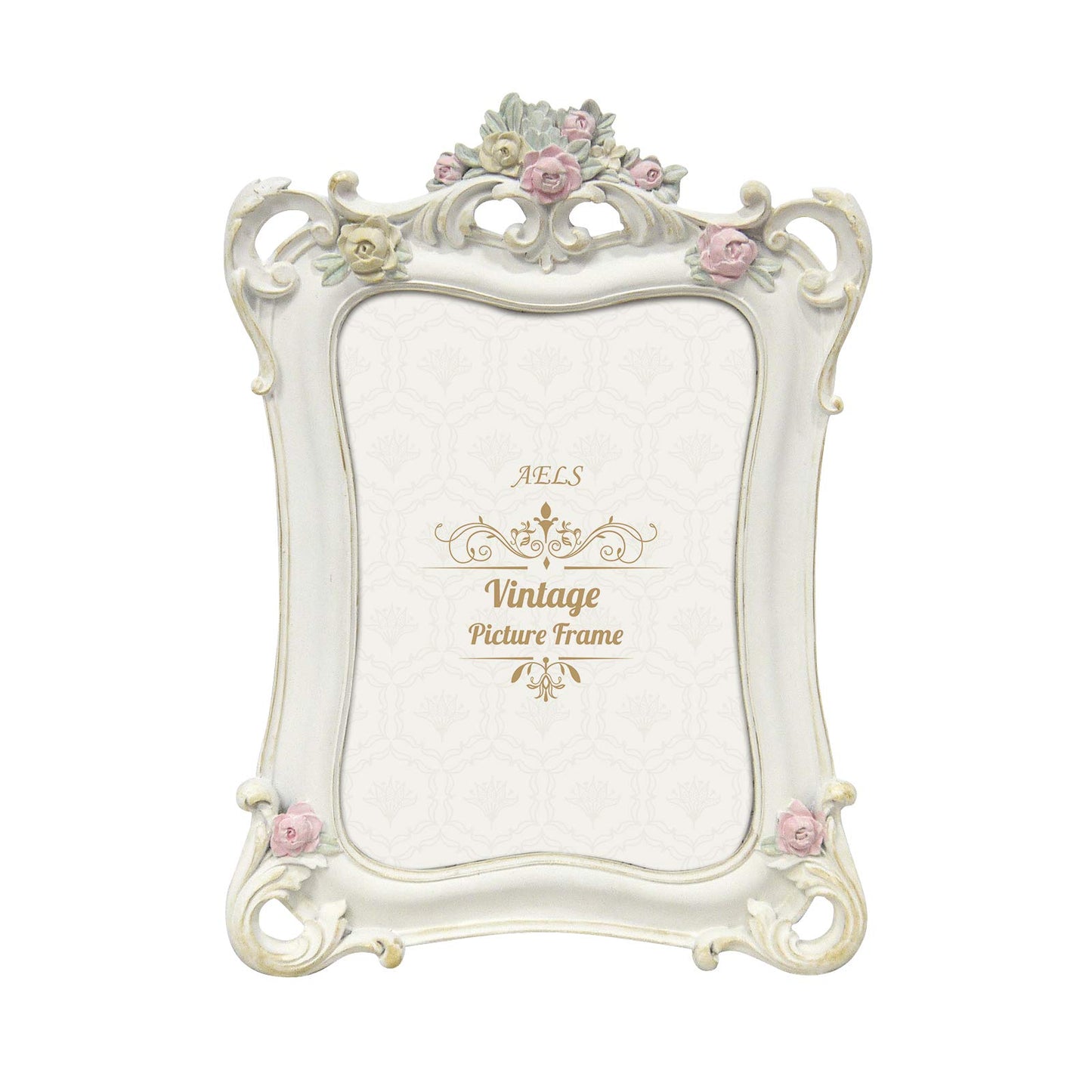 AELS 5x7 Inch Vintage Picture Frame, Elegant Antique Photo Frames with Glass Front, Photo Display, Tabletop Wall Hanging, Gift Ideas, White Rose with Vines