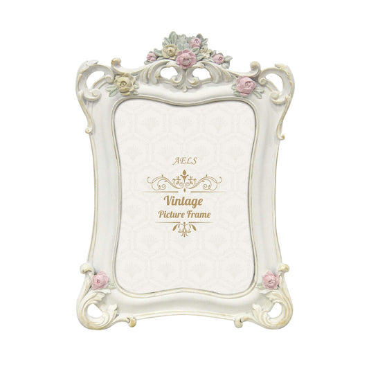 AELS 5x7 Inch Vintage Picture Frame, Elegant Antique Photo Frames with Glass Front, Photo Display, Tabletop Wall Hanging, Gift Ideas, White Rose with Vines