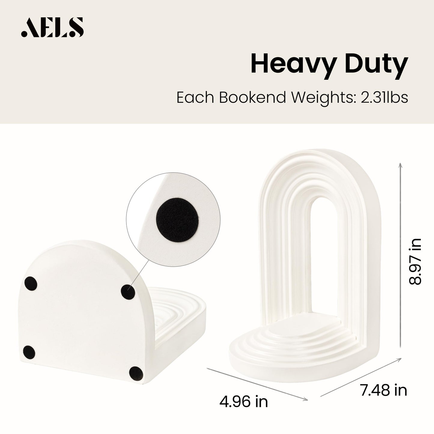AELS Mordern Bookends, Mid Century Arch Heavy Duty Book Ends, Unique Decorative Bookend Supports for Shelves, Office Desktop Book Stand, Stopper for Books/Movies/CD, Cream