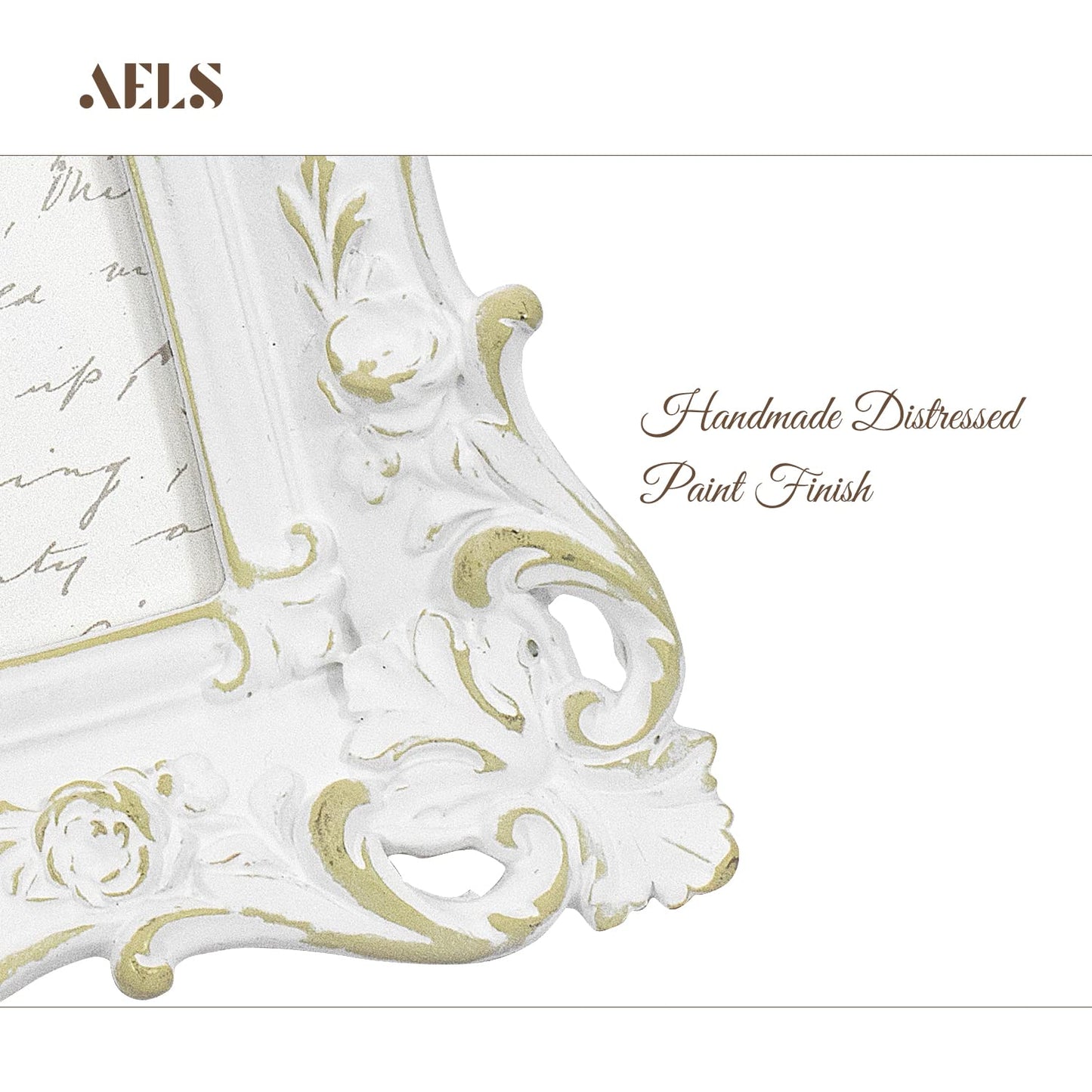AELS 5x7 Inch Vintage Picture Frame, Elegant Antique Photo Frames with Glass Front, Photo Display, Tabletop Wall Hanging, Gift Ideas, Off White