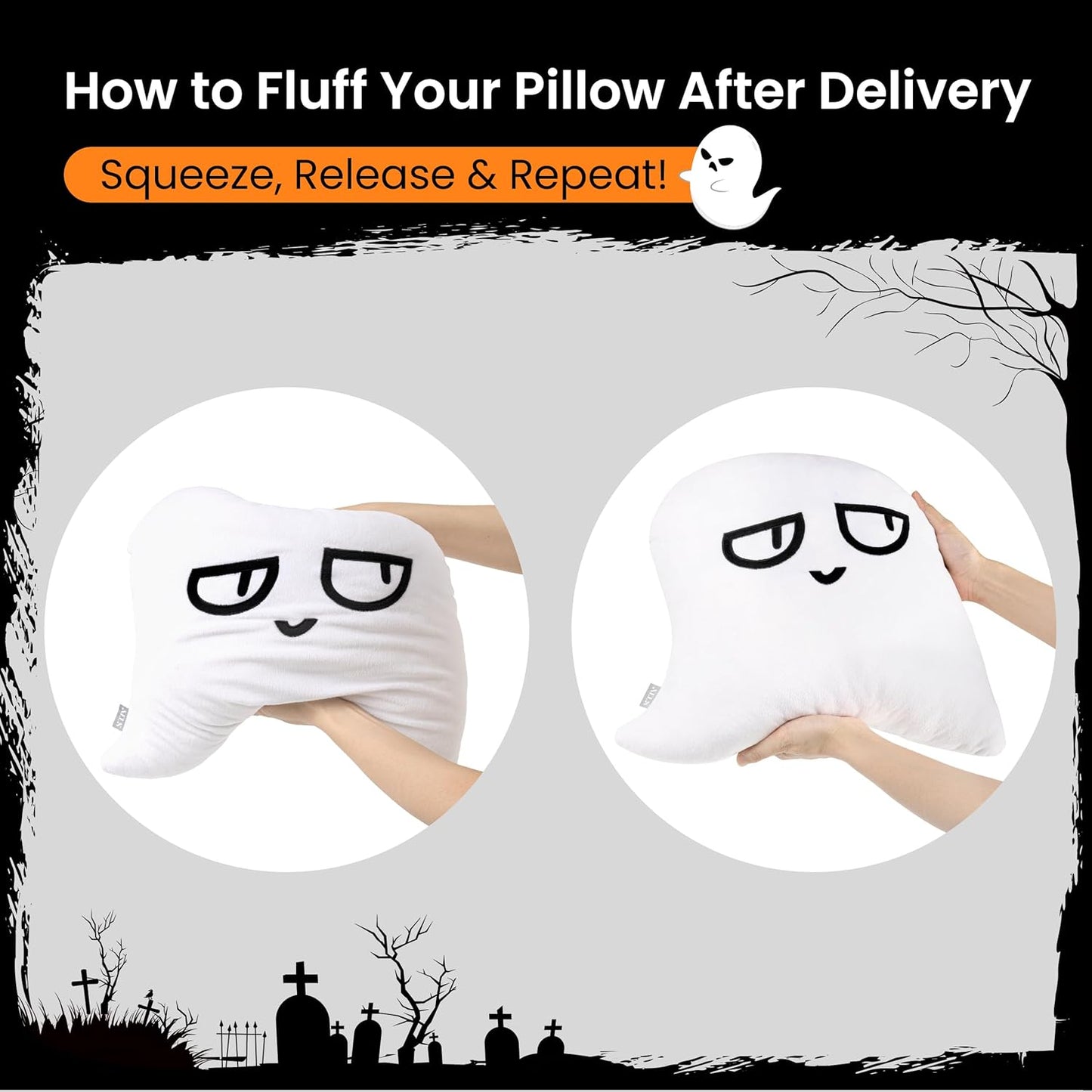 AELS Halloween Ghost Throw Pillow Set of 2, Cute Ghost Shaped Decorative Pillows for Home Holiday Parties, Spooky Halloween Decor for Living Room Bedroom, White
