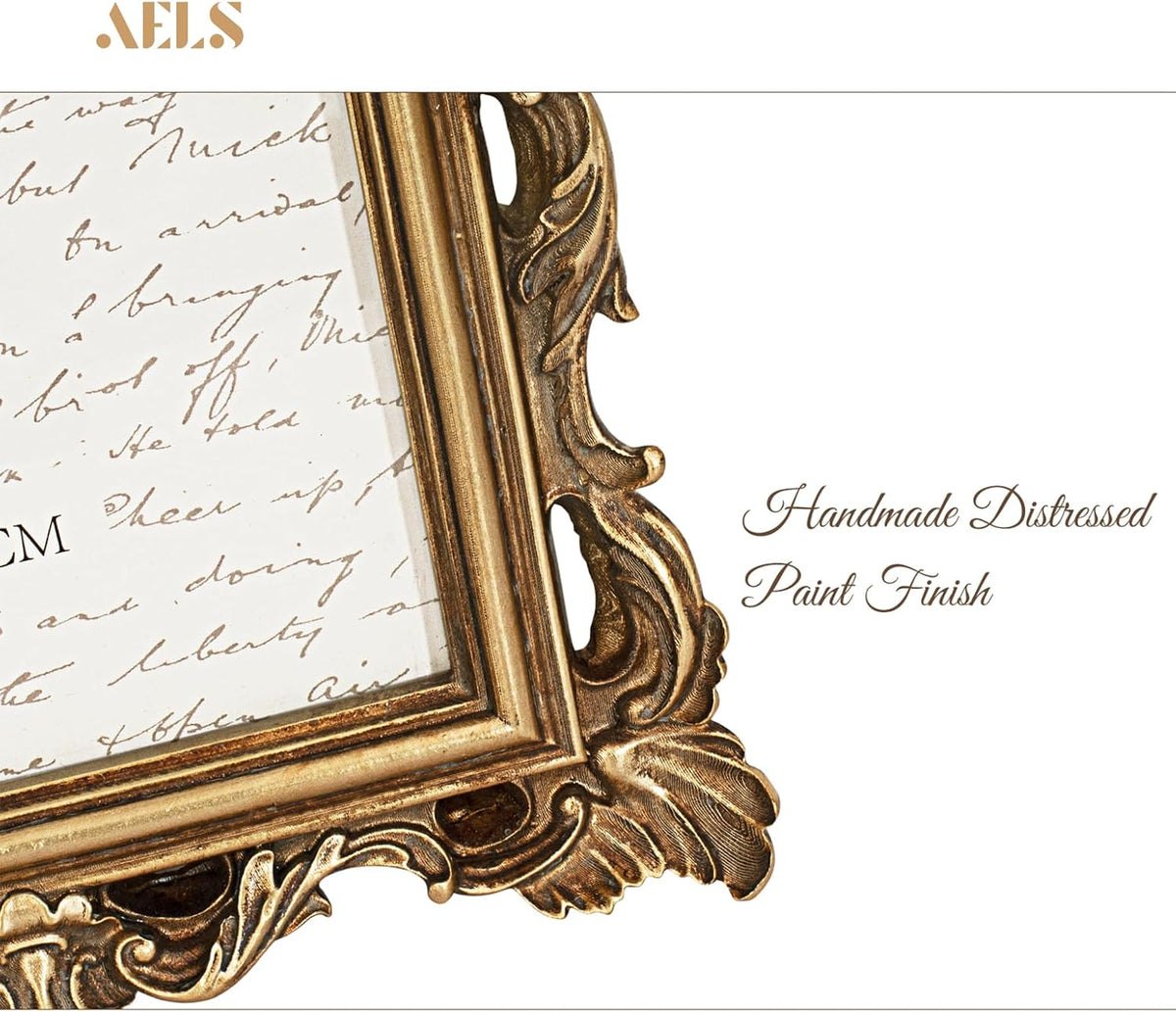 AELS 8x10 Inch Vintage Picture Frame, Elegant Antique Photo Frames with Glass Front, Photo Display, Tabletop Wall Hanging, Gift Ideas, Golden Bronze