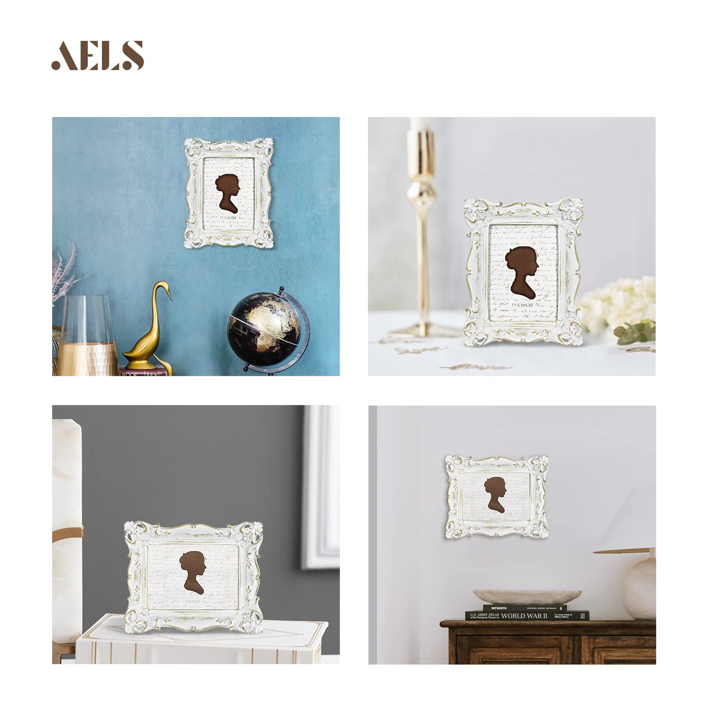 AELS 5x7 Inch Vintage Picture Frame, Elegant Antique Photo Frames with Glass Front, Photo Display, Tabletop Wall Hanging, Gift Ideas, Off White