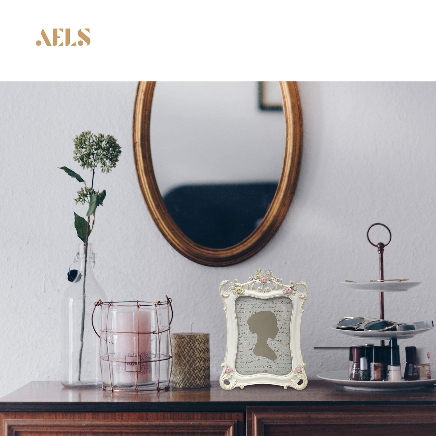 AELS 5x7 Inch Vintage Picture Frame, Elegant Antique Photo Frames with Glass Front, Photo Display, Tabletop Wall Hanging, Gift Ideas, White Rose with Vines