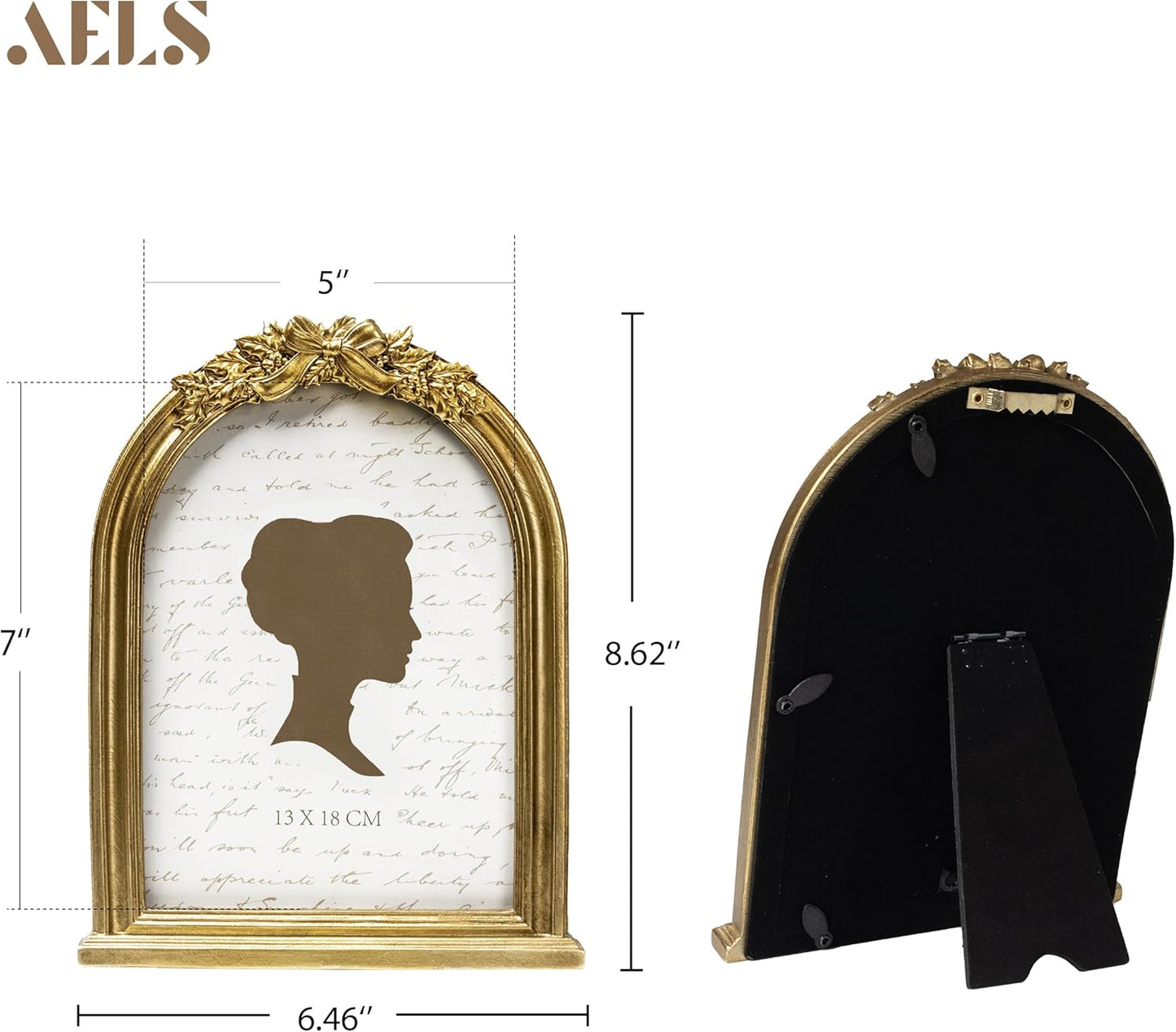 AELS 5x7 Inch Vintage Bow Picture Frame, Elegant Antique Photo Frames with Glass Front, Photo Display, Tabletop Wall Hanging, Gift Ideas, Golden