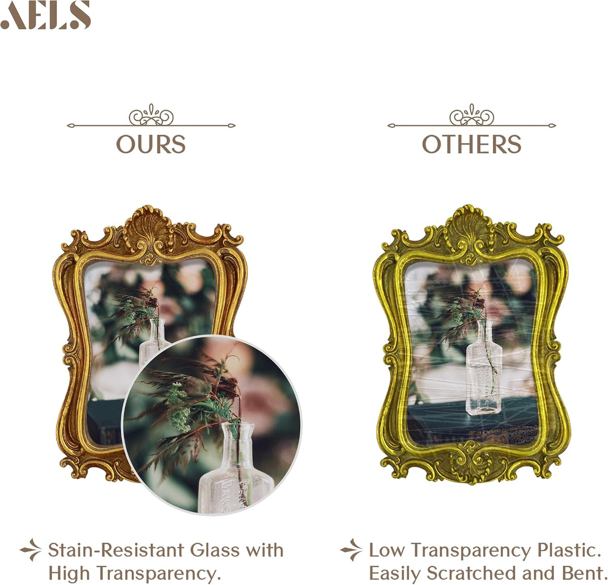 AELS 5x7 Inch Vintage Picture Frame, Elegant Antique Photo Frames with Glass Front, Photo Display, Tabletop Wall Hanging, Gift Ideas