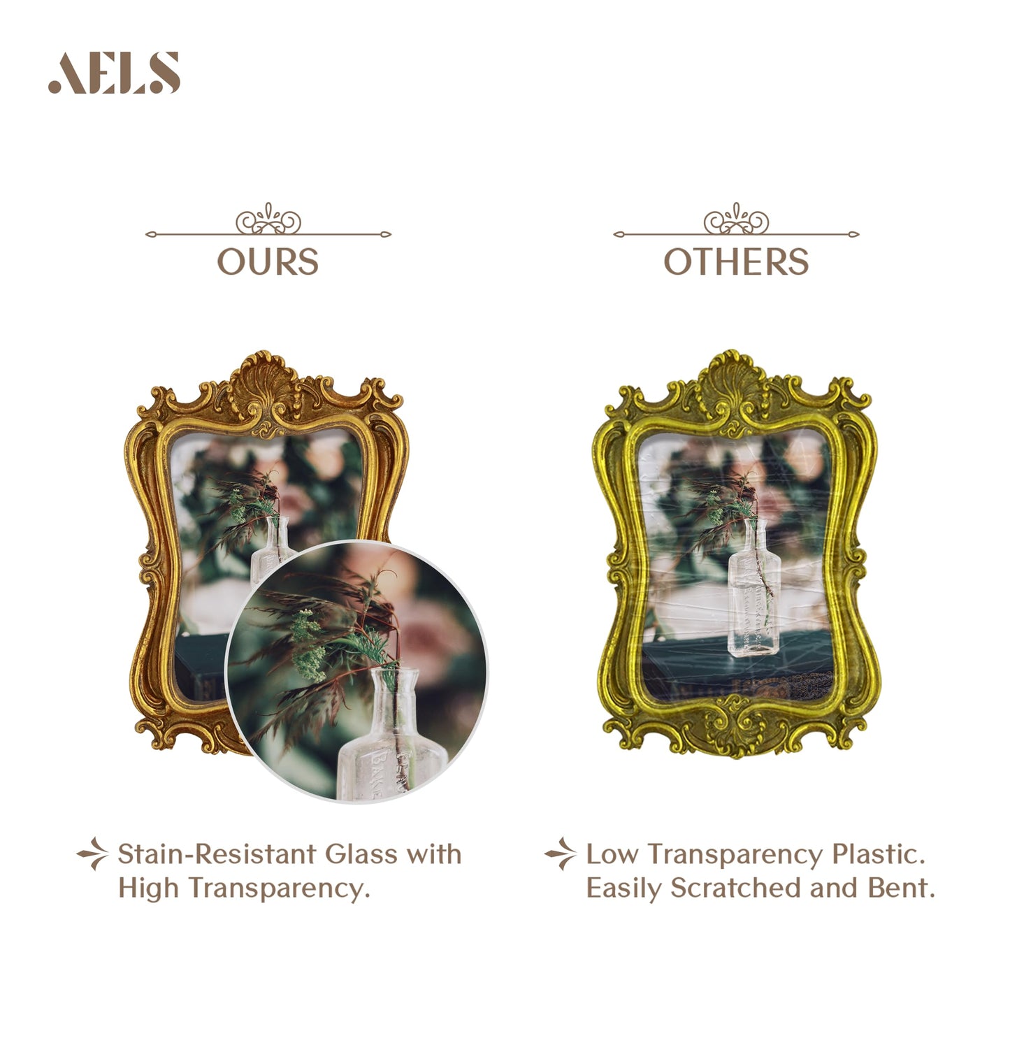 AELS 5x7 Inch Vintage Picture Frame, Elegant Antique Photo Frames with Glass Front, Photo Display, Tabletop Wall Hanging, Gift Ideas