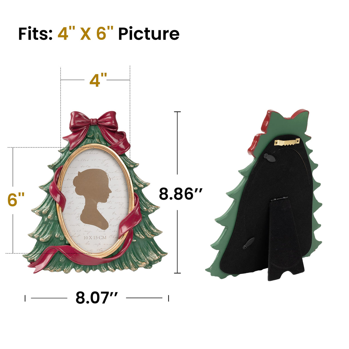 AELS 4x6 Inch Vintage Christmas Tree Picture Frames White Gold Bow