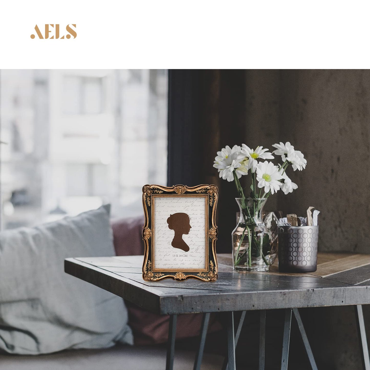 AELS 4x6 Inch Vintage Picture Frame, Elegant Antique Photo Frames with Glass Front, Photo Display, Tabletop Wall Hanging, Gift Ideas, Gold and Green