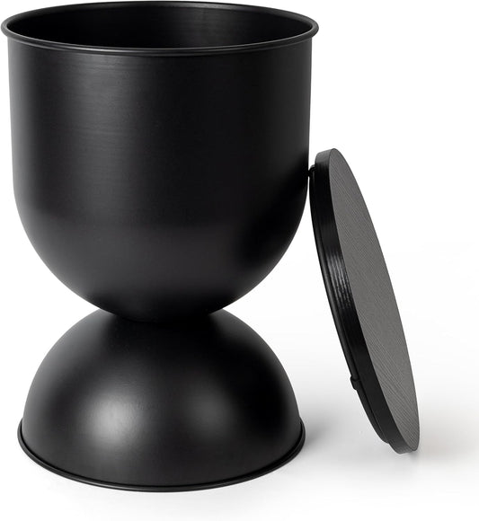 AELS Mid Century Modern Storage Drum Side Table, 12.5" Wide Black Metal End Table with Removable Lid, Accent Table for Living Room, Bedroom or Entryway